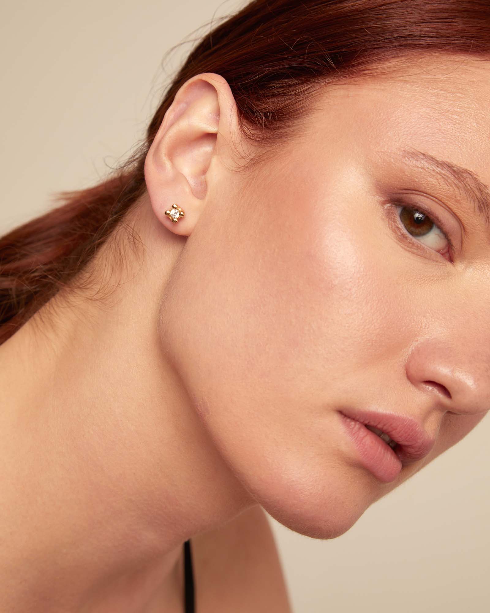 Stud earrings with white cubic zirconia, Golden, large thumbnail