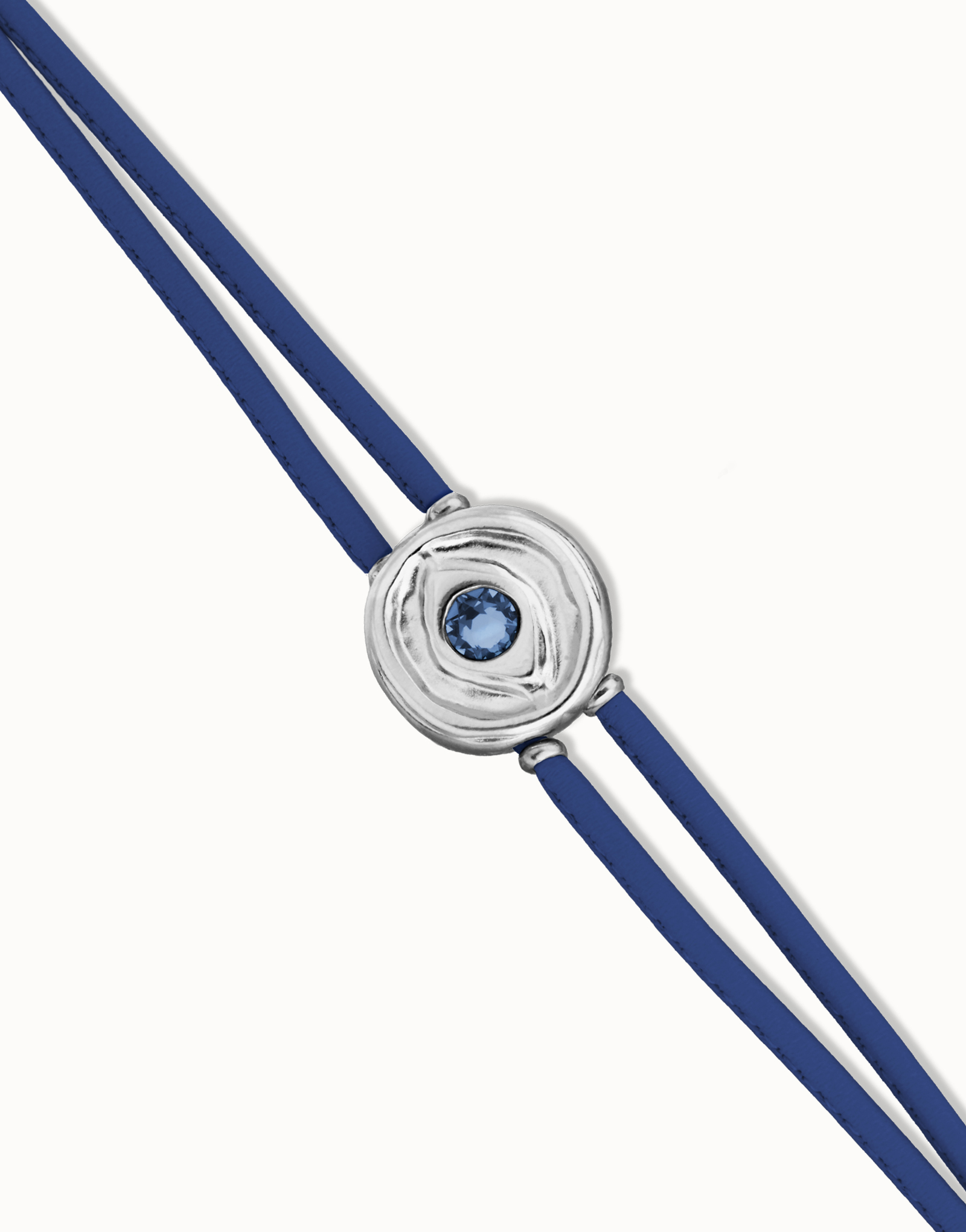 Double blue leather birthstone bracelet with eye, Silver, large thumbnail