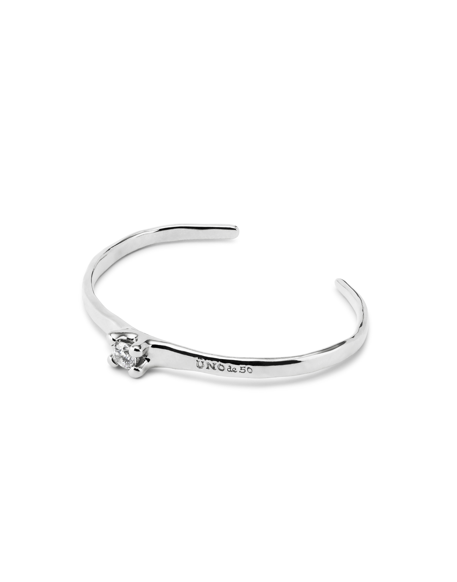 Cuff bracelet with blue cubic zirconia, Silver, large thumbnail