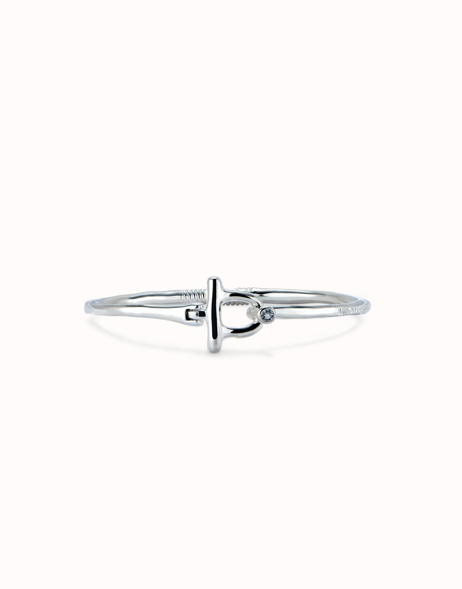 Bangle bracelet with white topaz, Silver, large thumbnail