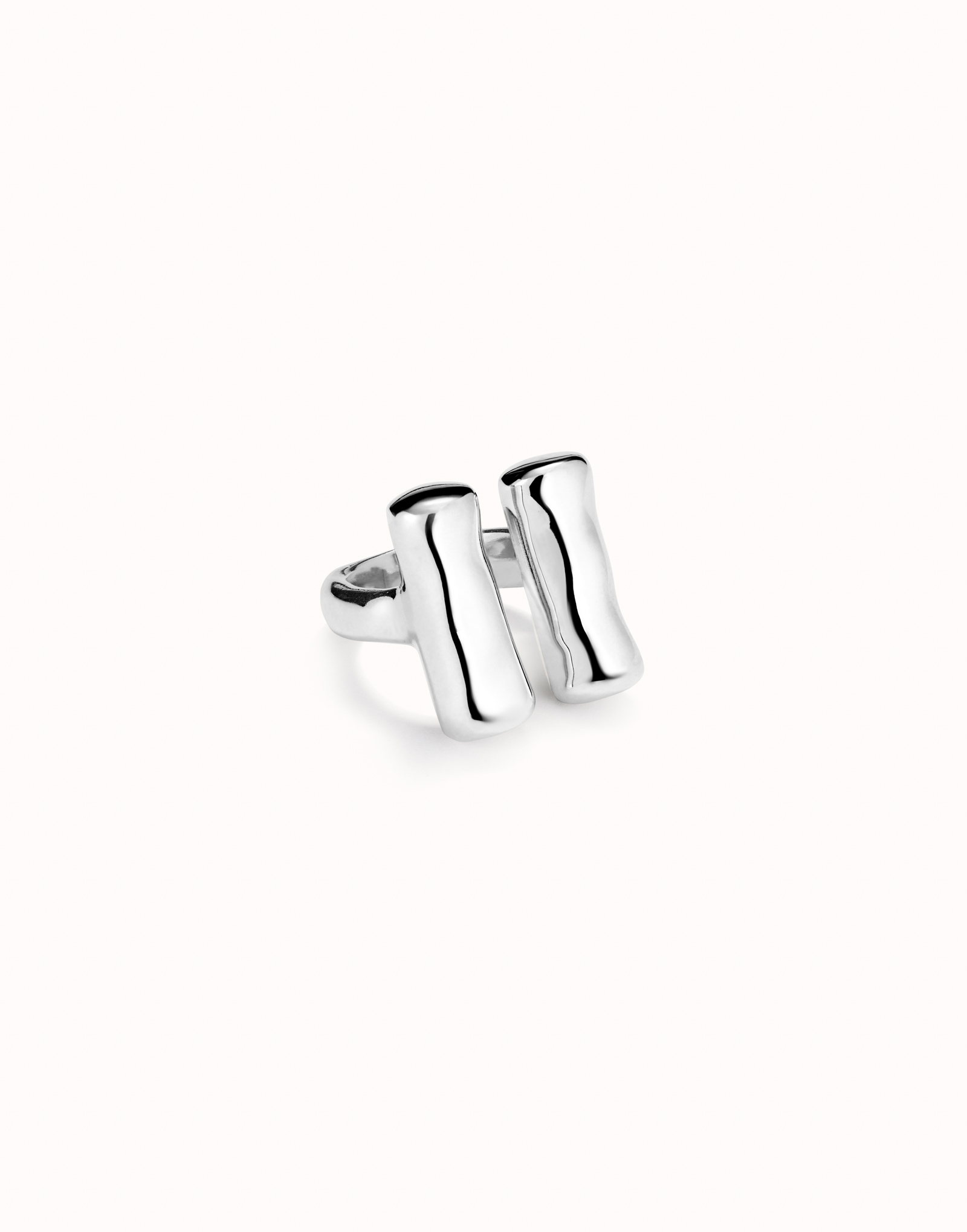 Ring with two vertical tubes, Silver, large thumbnail