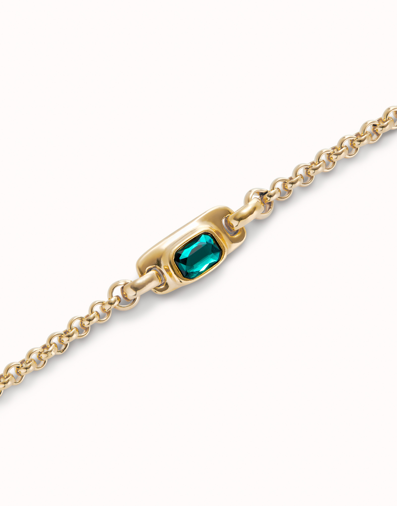 Chain bracelet with green crystal, Golden, large thumbnail