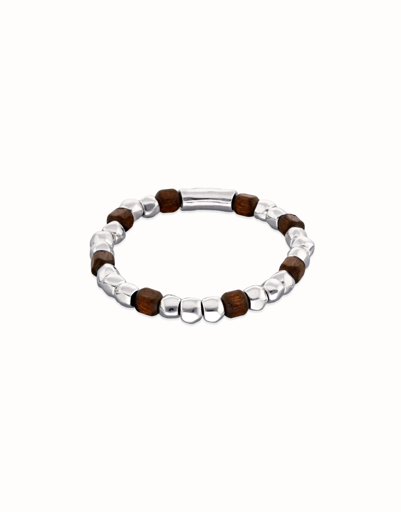 Stretch bracelet with silver and wooden beads, Silver, large thumbnail