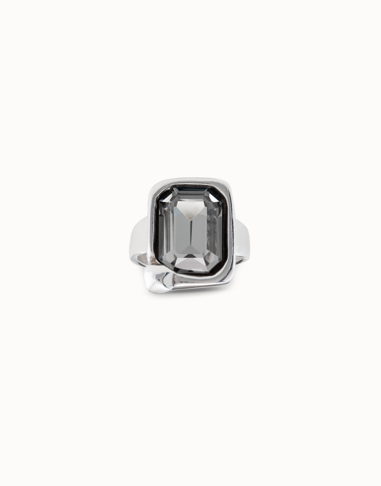 Rectangular shape ring with crystal, Silver, large thumbnail