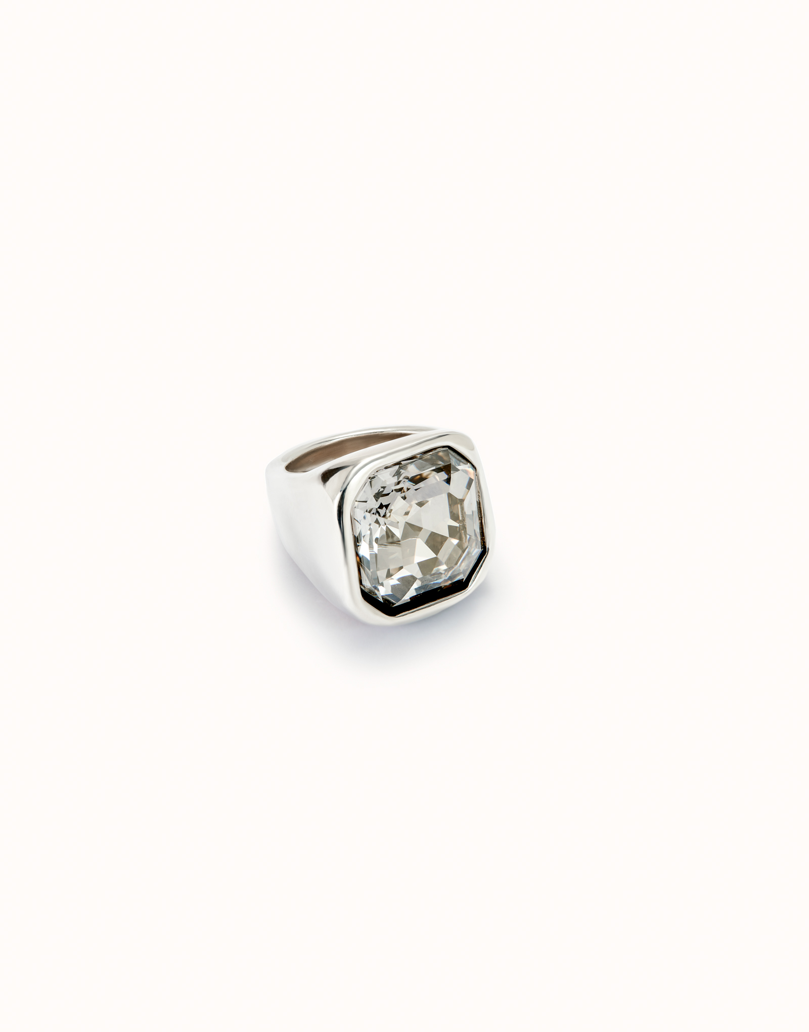 Square shape ring with crystal, Silver, large thumbnail