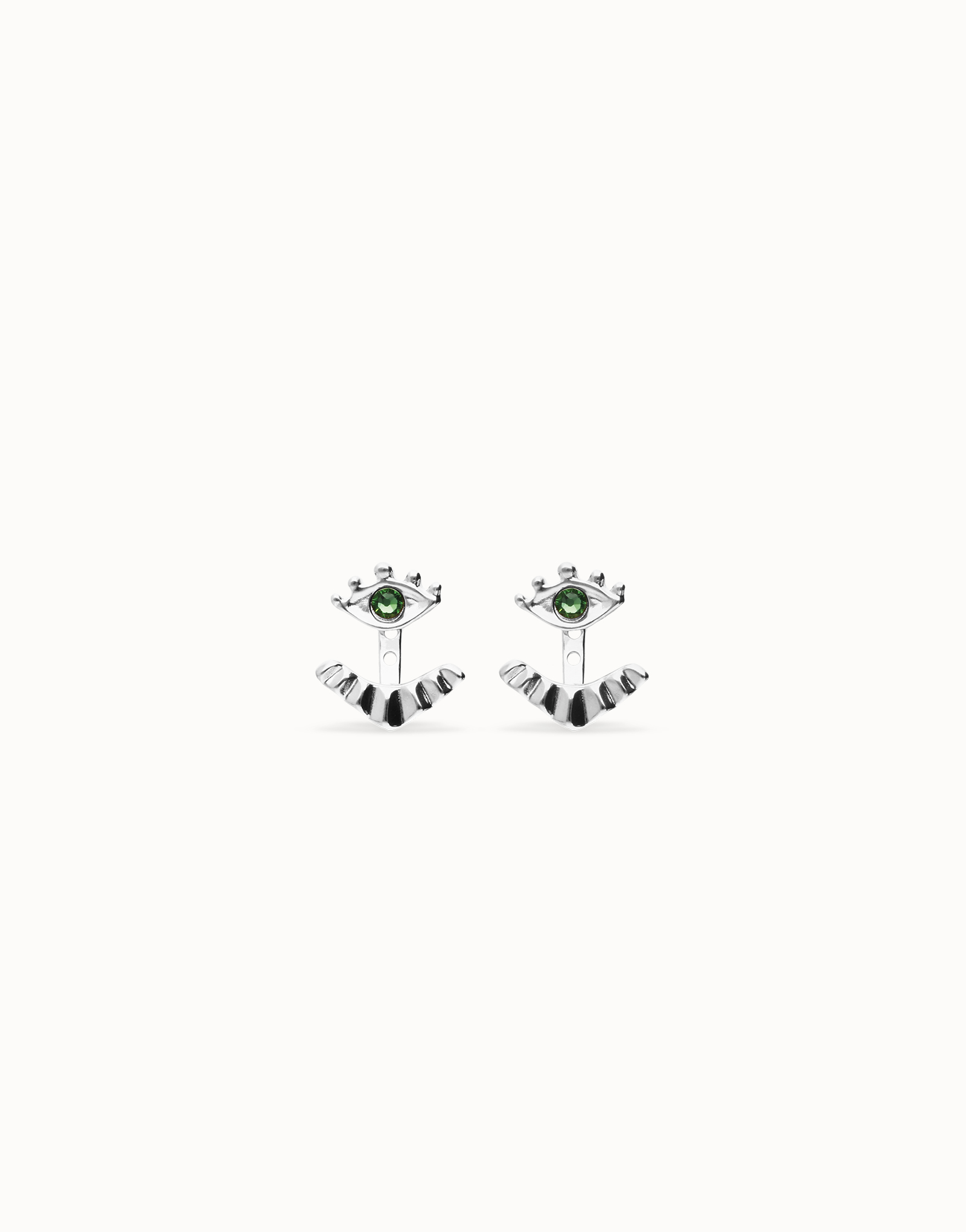 Eye-shaped stud earrings with verde crystal, Silver, large thumbnail