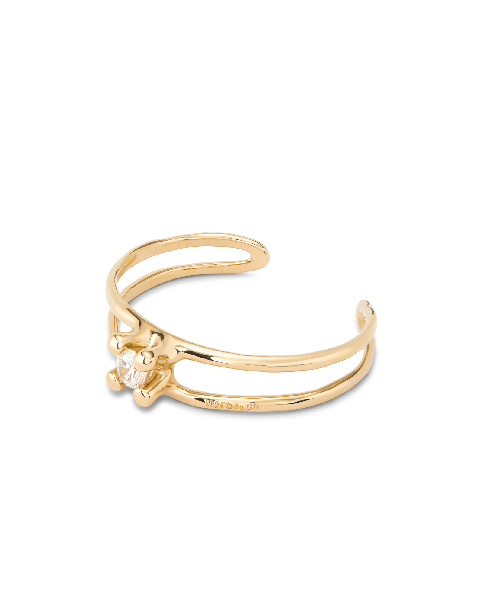 Bangle bracelet with central crystal, Golden, large thumbnail