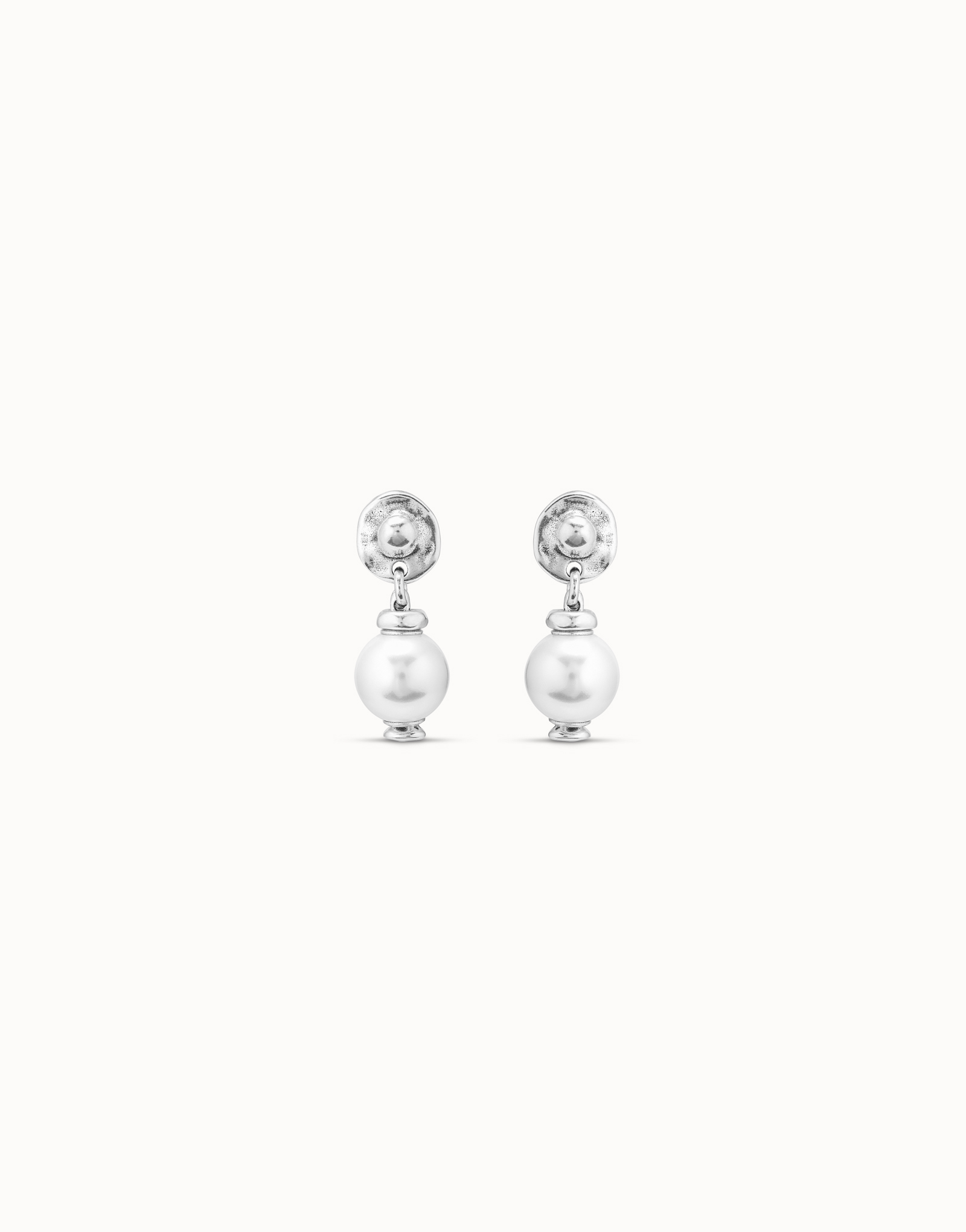 Sterling silver-plated drop earrings with pearl, Silver, large thumbnail