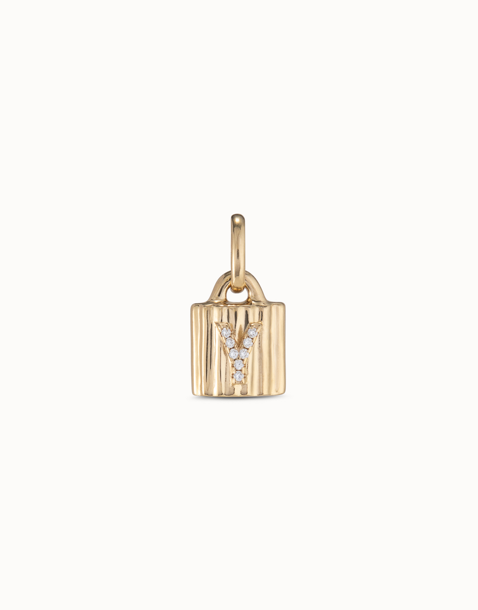18K gold-plated padlock charm with topaz letter Y, Golden, large thumbnail