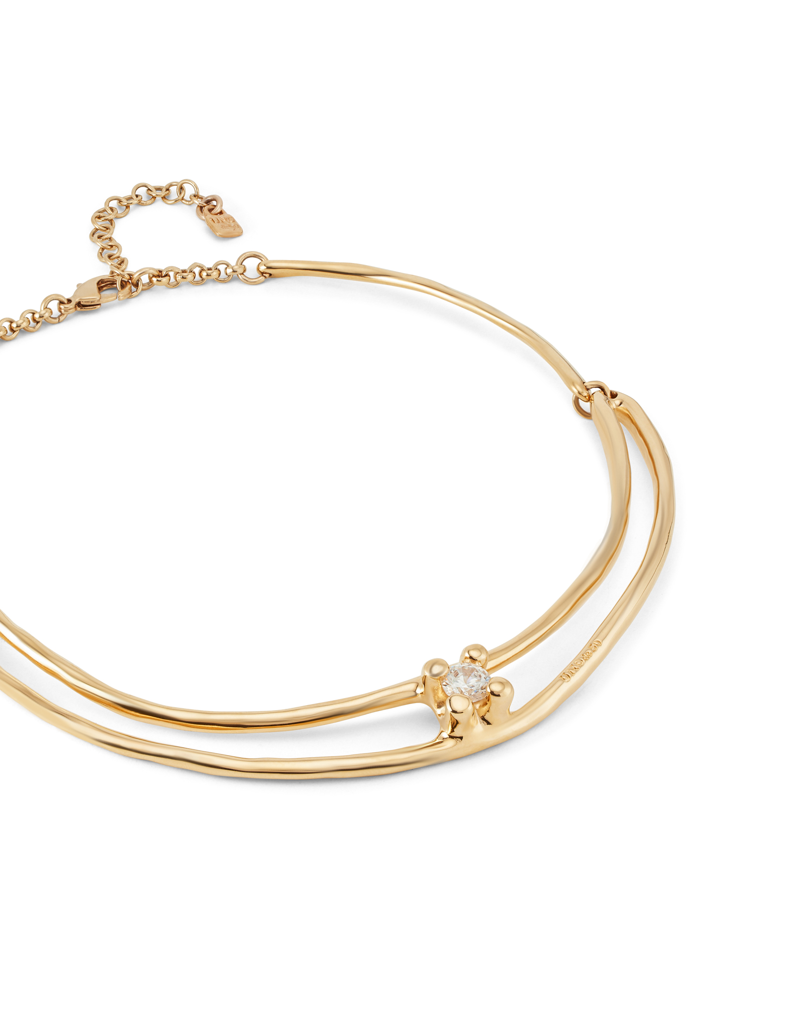 Choker necklace with white cubic zirconia, Golden, large thumbnail