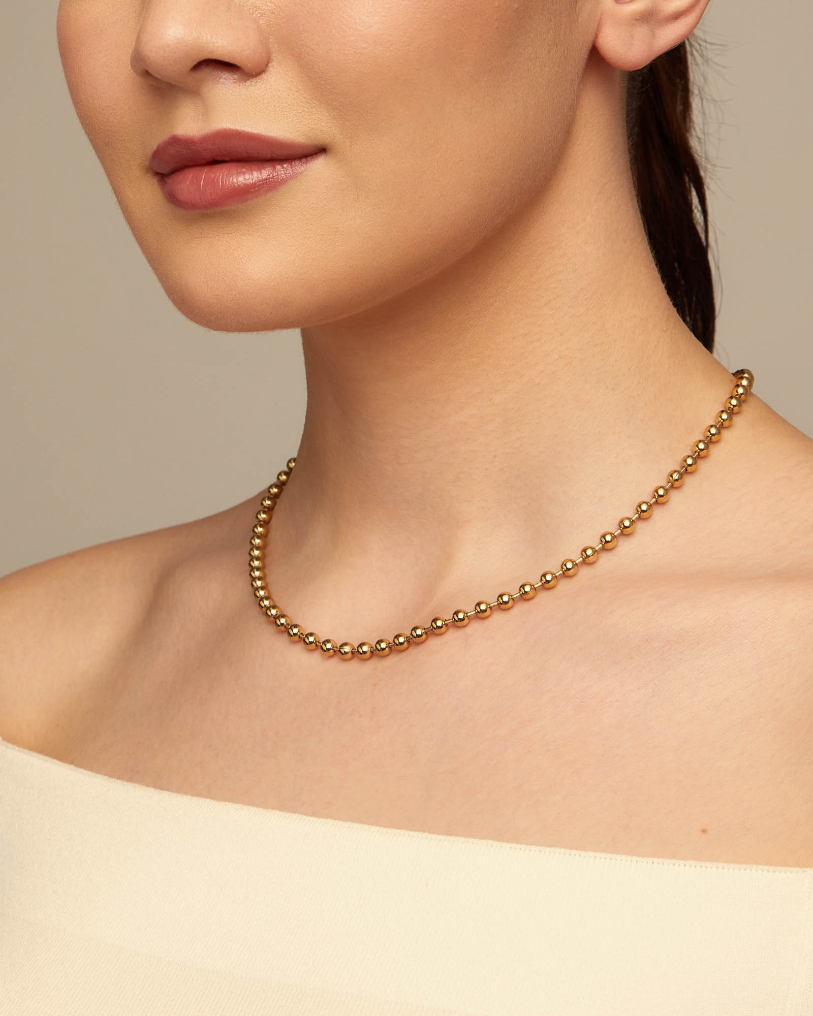 Beaded chain necklace, Golden, large thumbnail