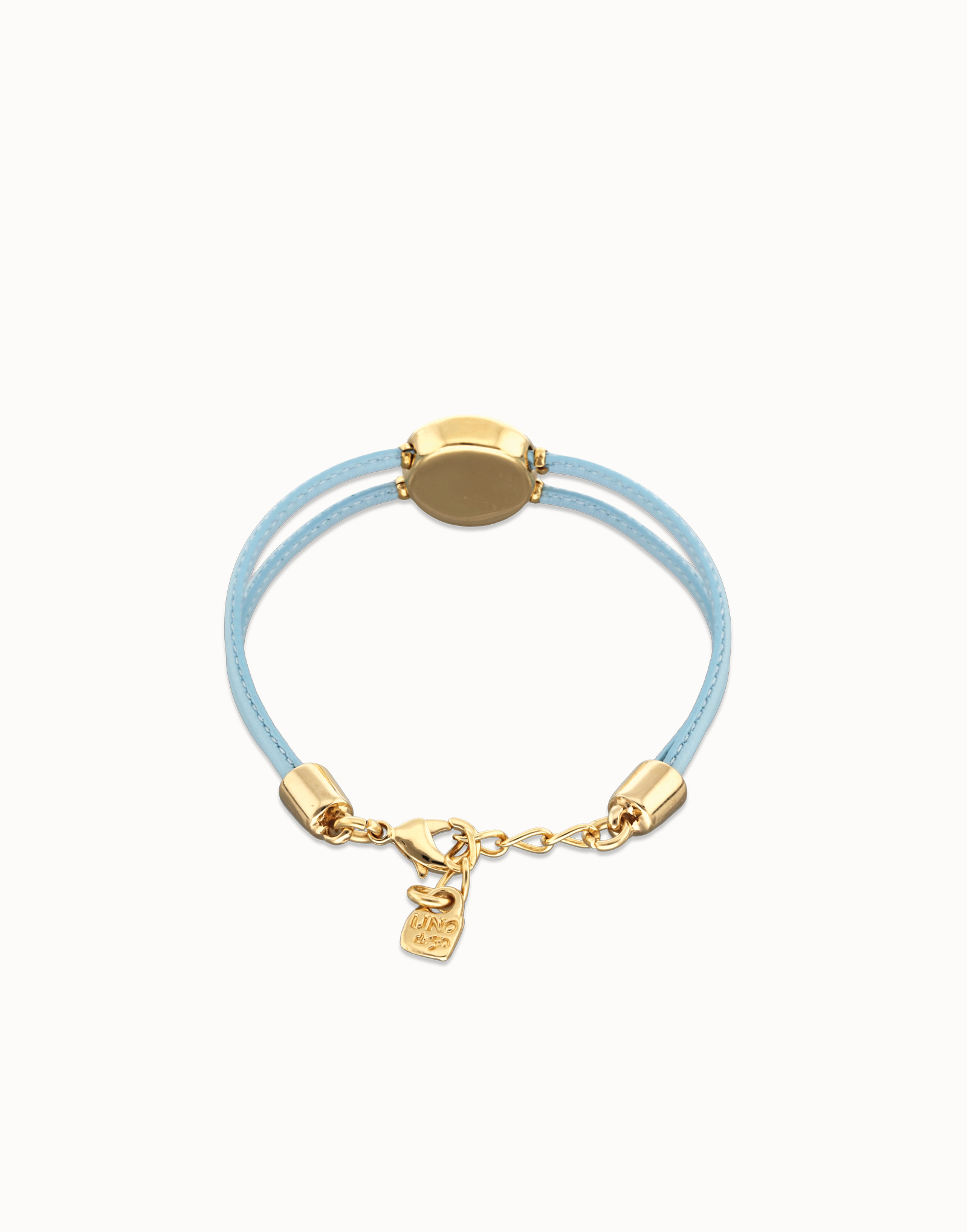 Double blue leather birthstone bracelet with eye, Golden, large thumbnail