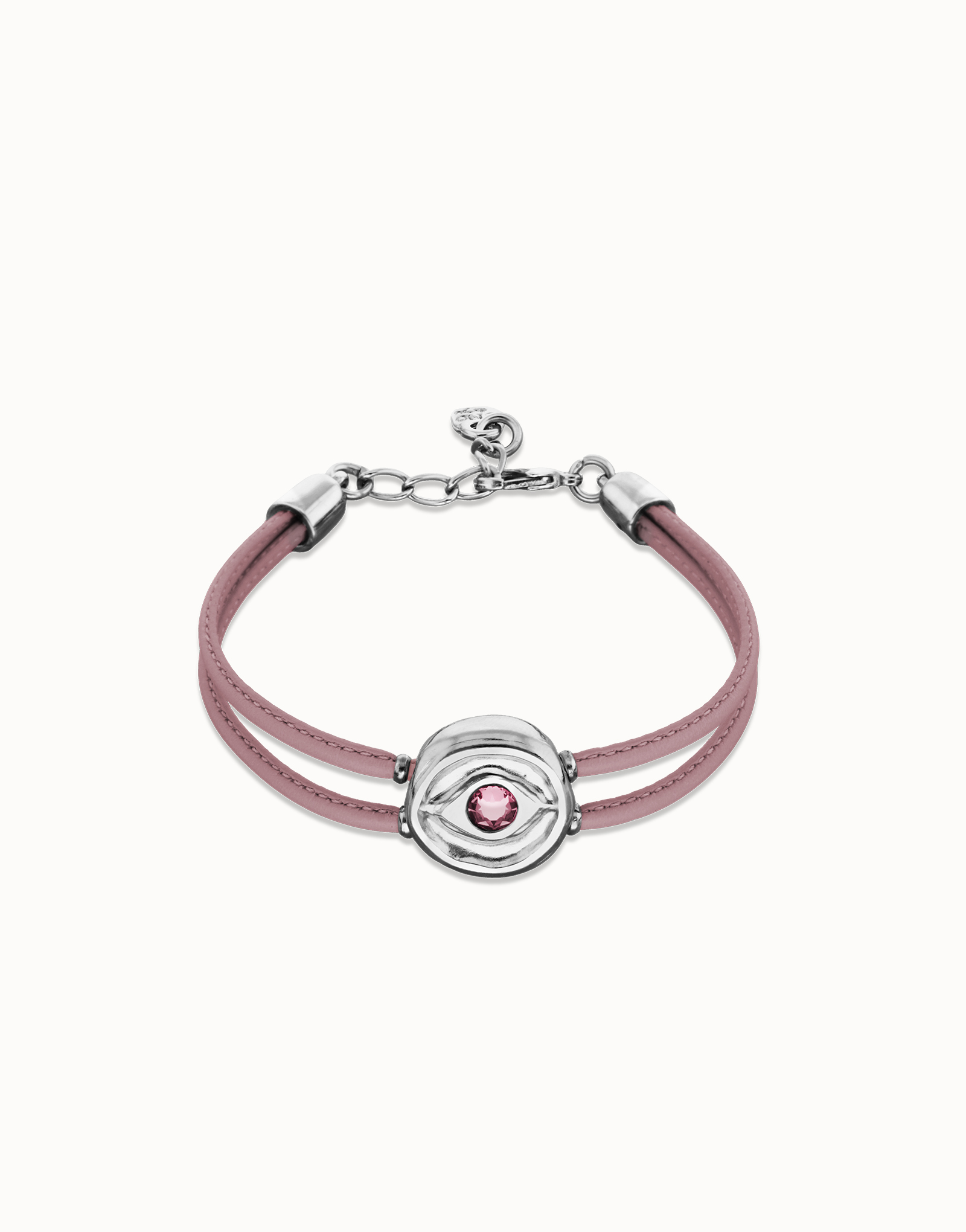 Double lilac leather birthstone bracelet with eye, Silver, large thumbnail