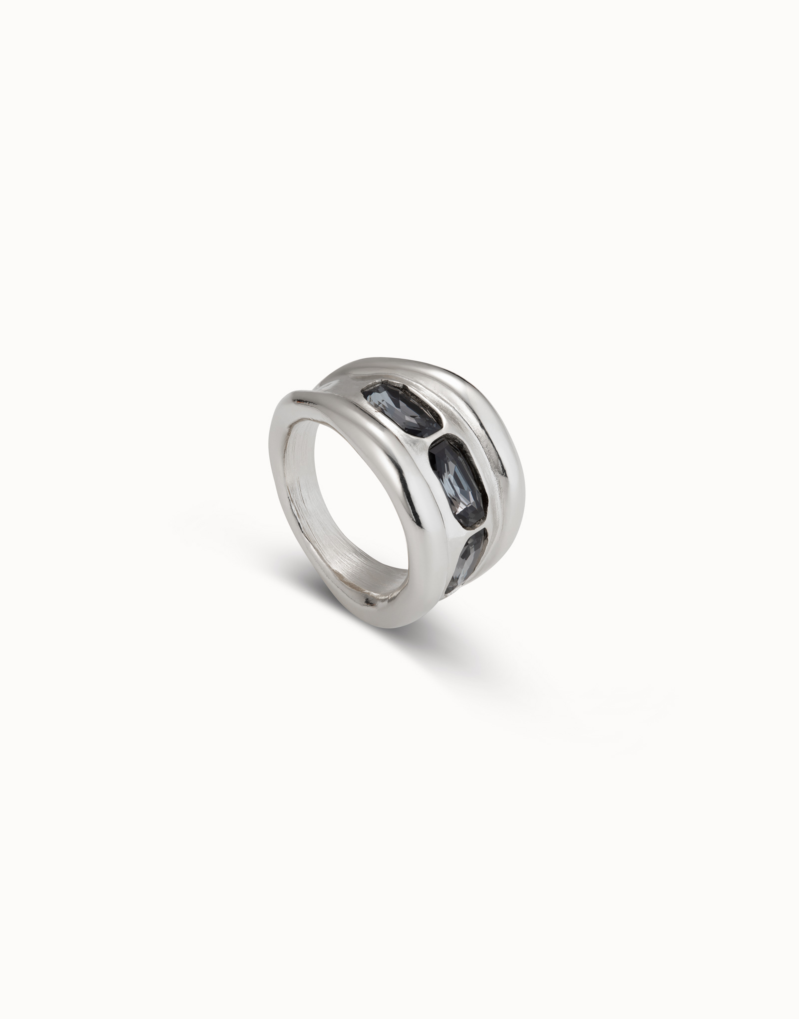 Ring with 3 grey crystals, Silver, large thumbnail