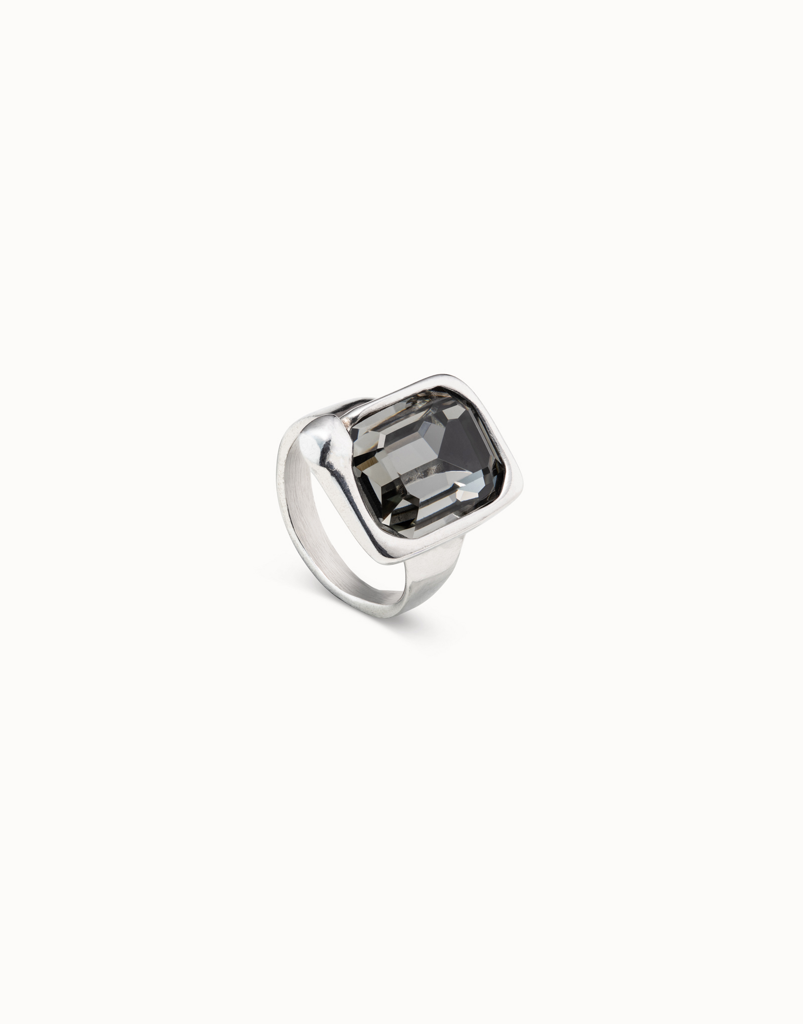 Rectangular shape ring with crystal, Silver, large thumbnail
