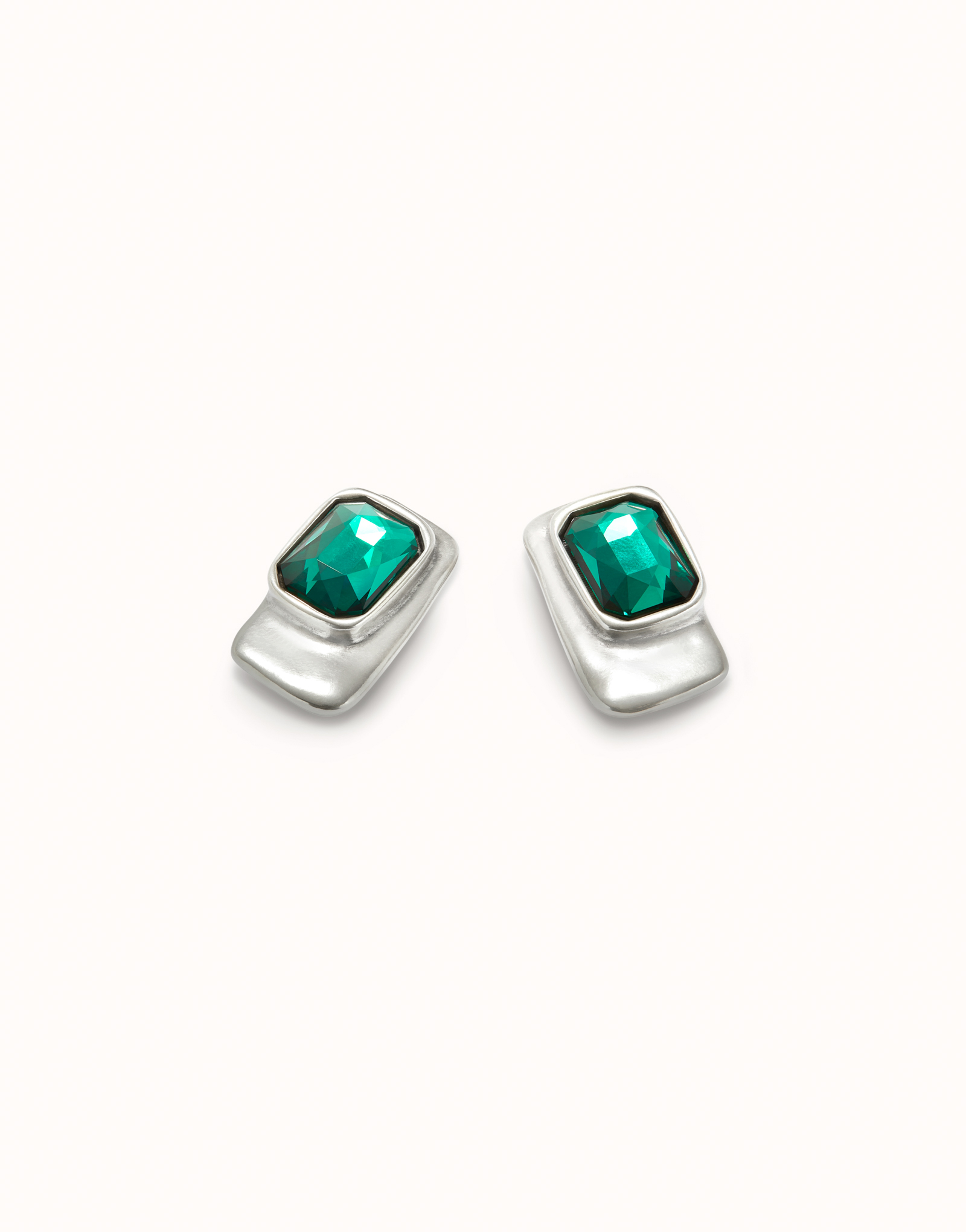 Orecchini di forma rettangolare placcati argento sterling con cristallo verde, Argent, large thumbnail