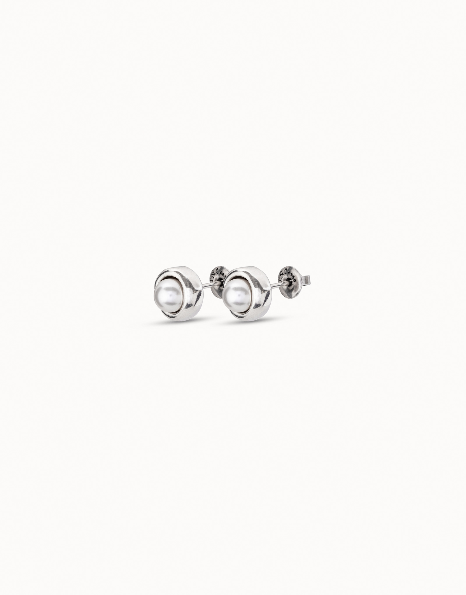Stud earrings with pearl, Silver, large thumbnail