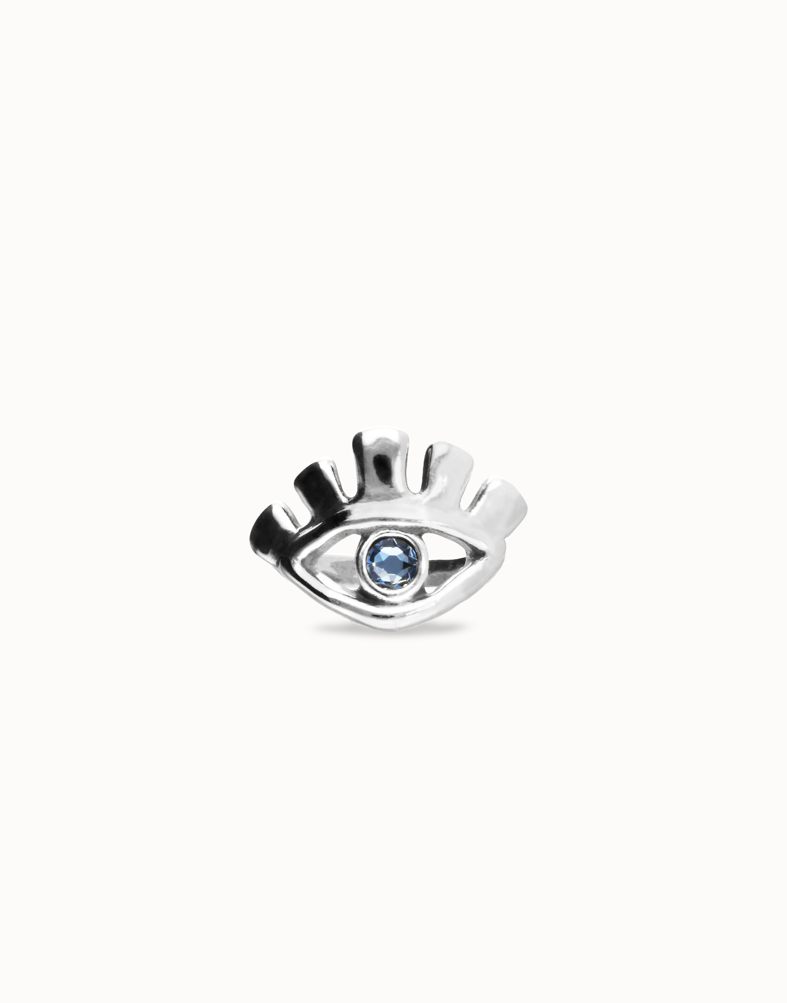 Eye-shaped ring with faceted blue crystal, Silver, large thumbnail