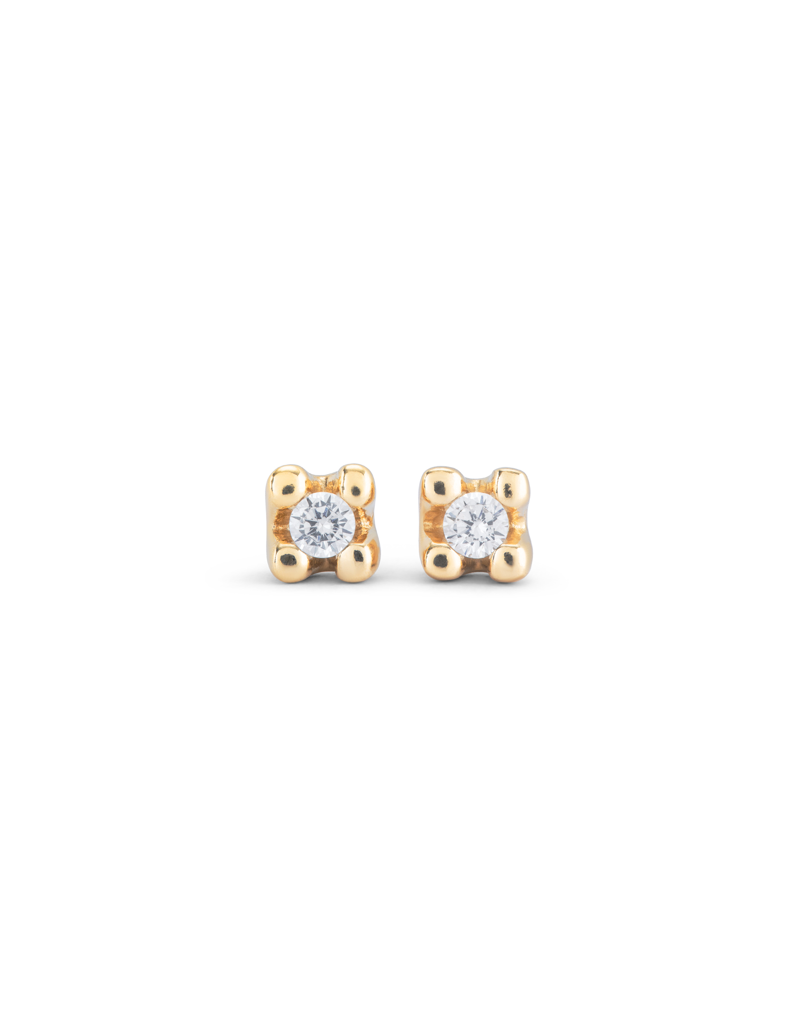Stud earrings with white cubic zirconia, Golden, large thumbnail