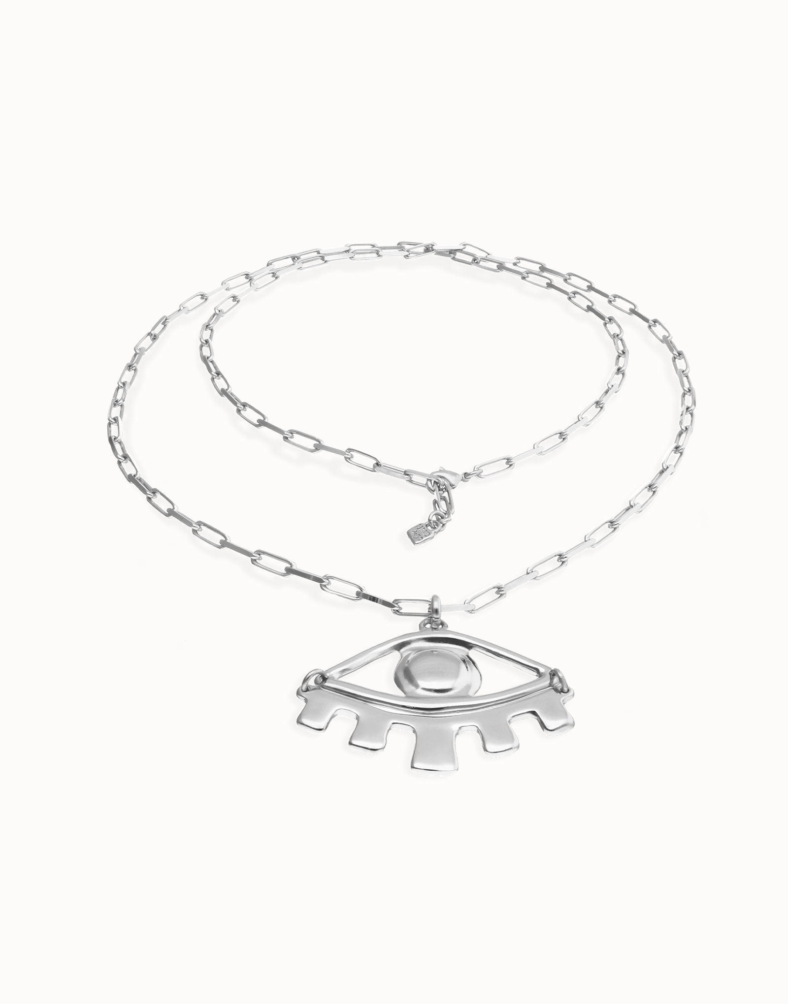 Long pendant chain necklace with central eye, Silver, large thumbnail