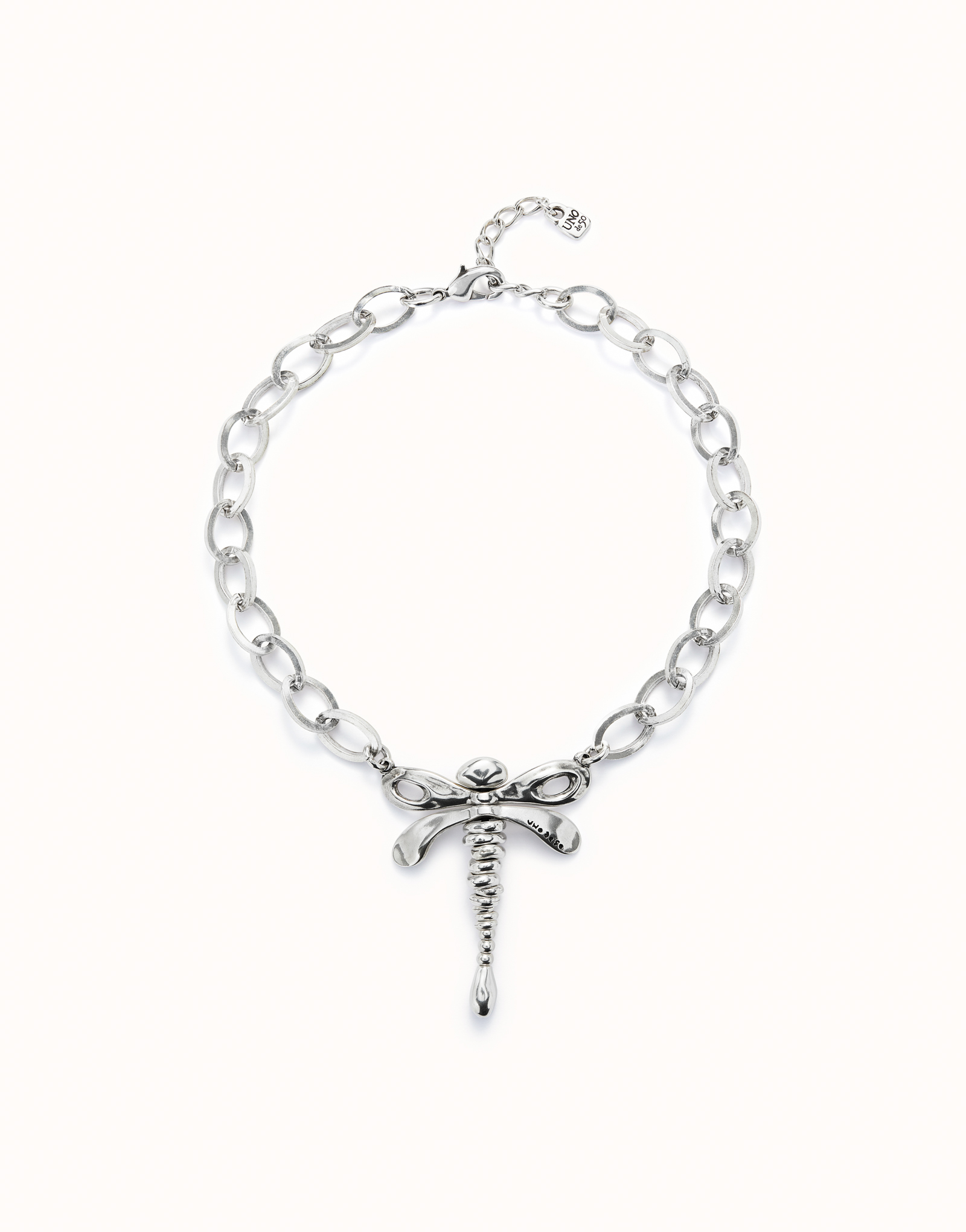 Short link chain necklace with dragonfly, Silver, large thumbnail