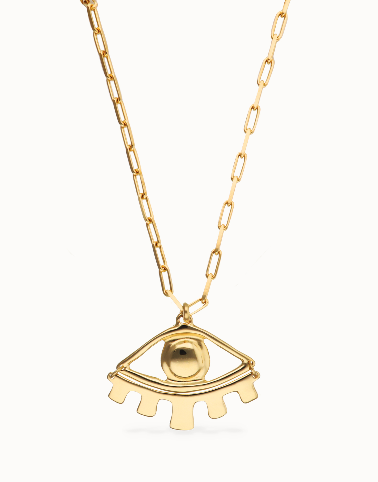 Long pendant chain necklace with central eye, Golden, large thumbnail