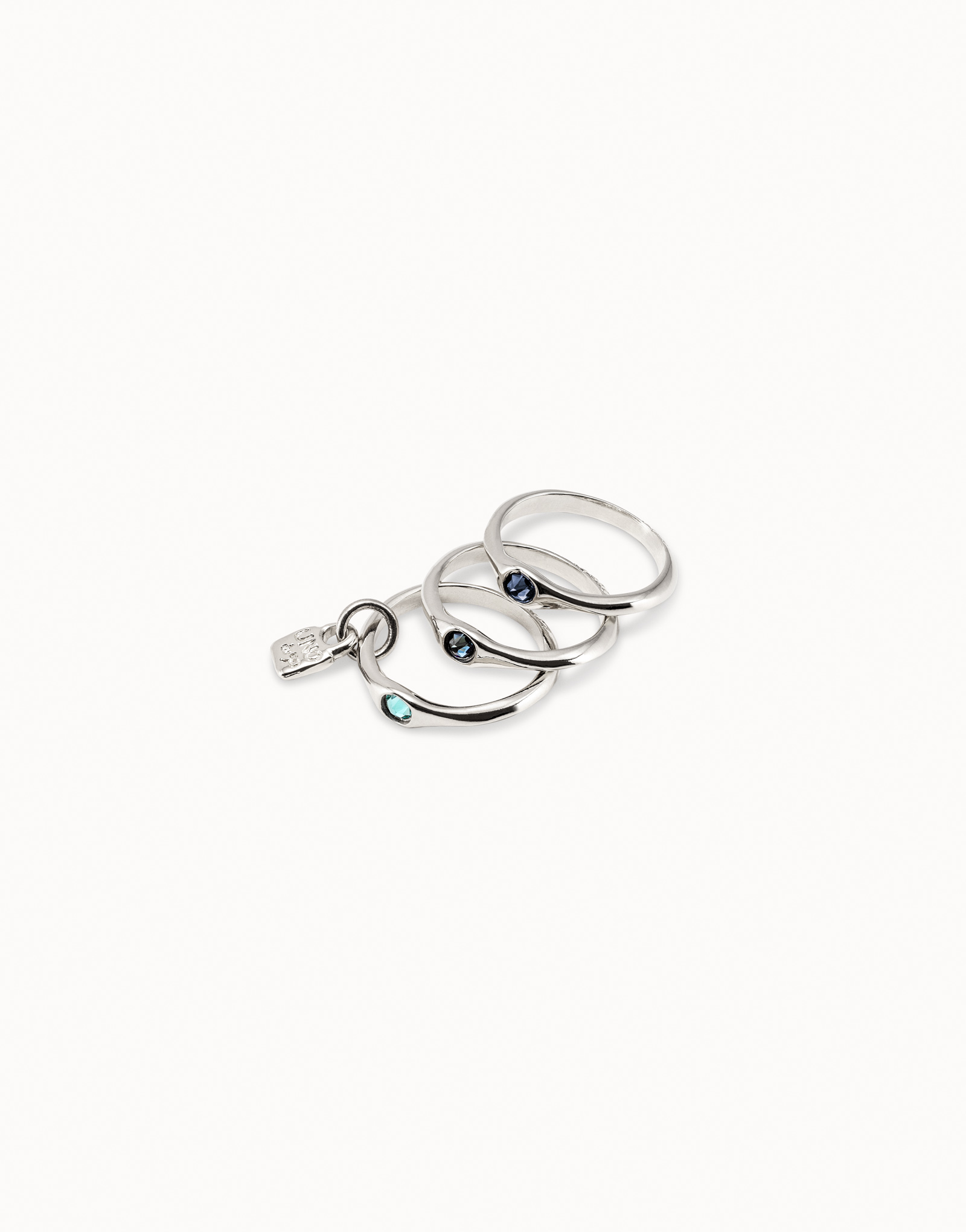 Triple ring with red crystals, Silver, large thumbnail