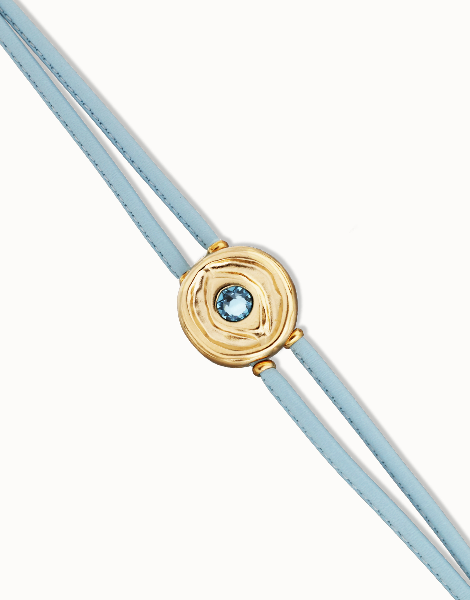 Double blue leather birthstone bracelet with eye, Golden, large thumbnail
