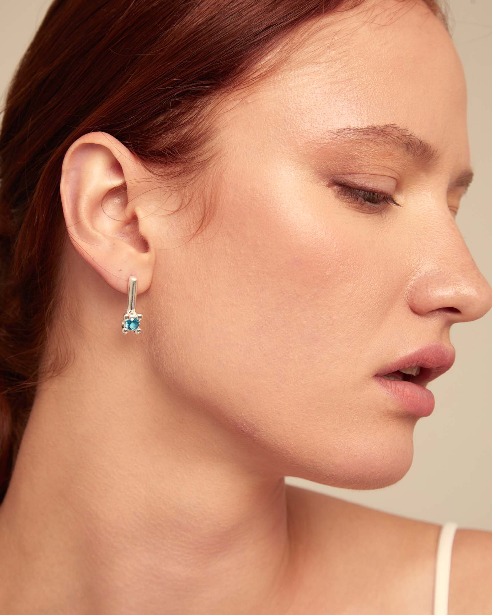 Drop earrings with blue cubic zirconia, Silver, large thumbnail