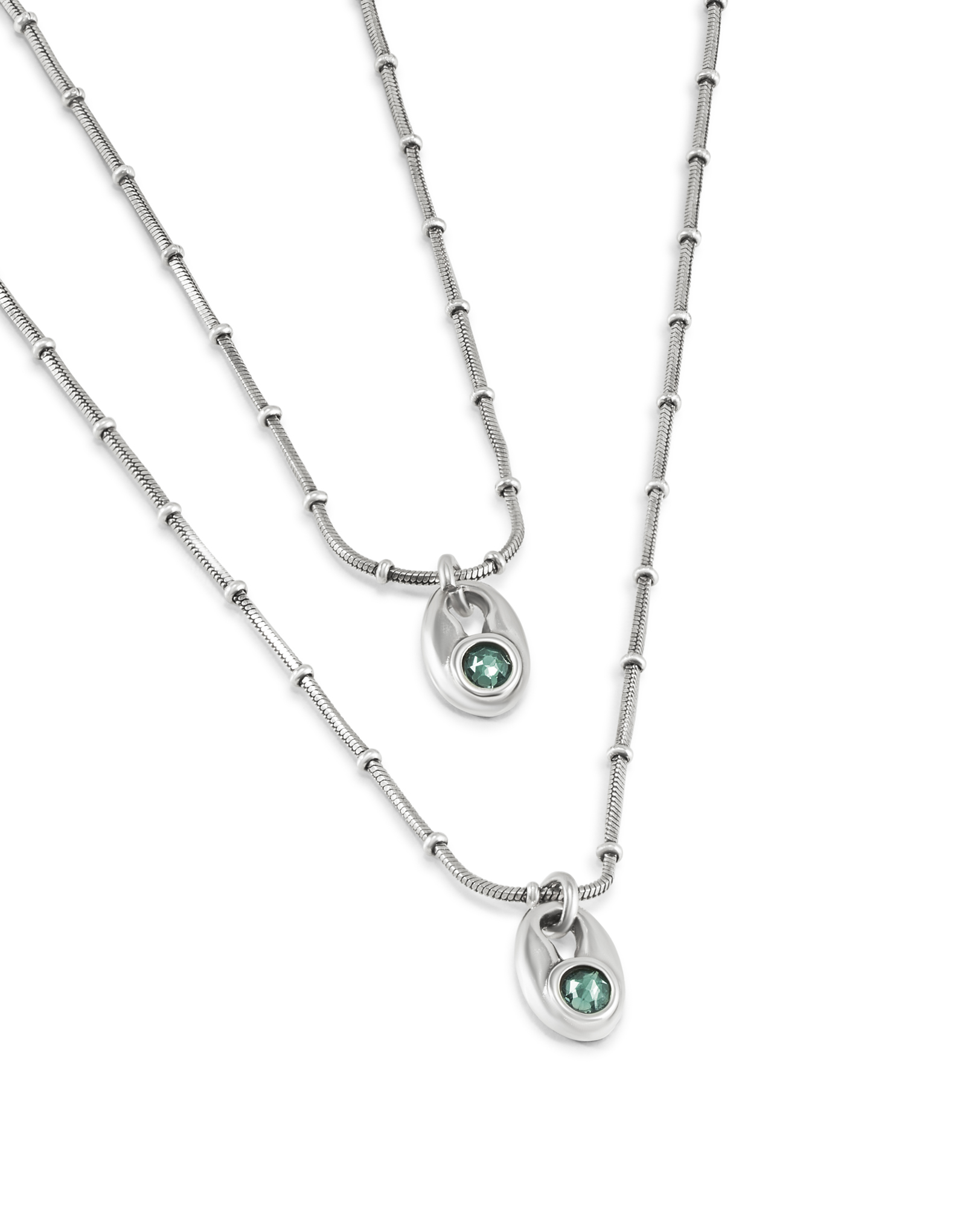 Multi strand chain necklace with blue crystals, Green, large thumbnail