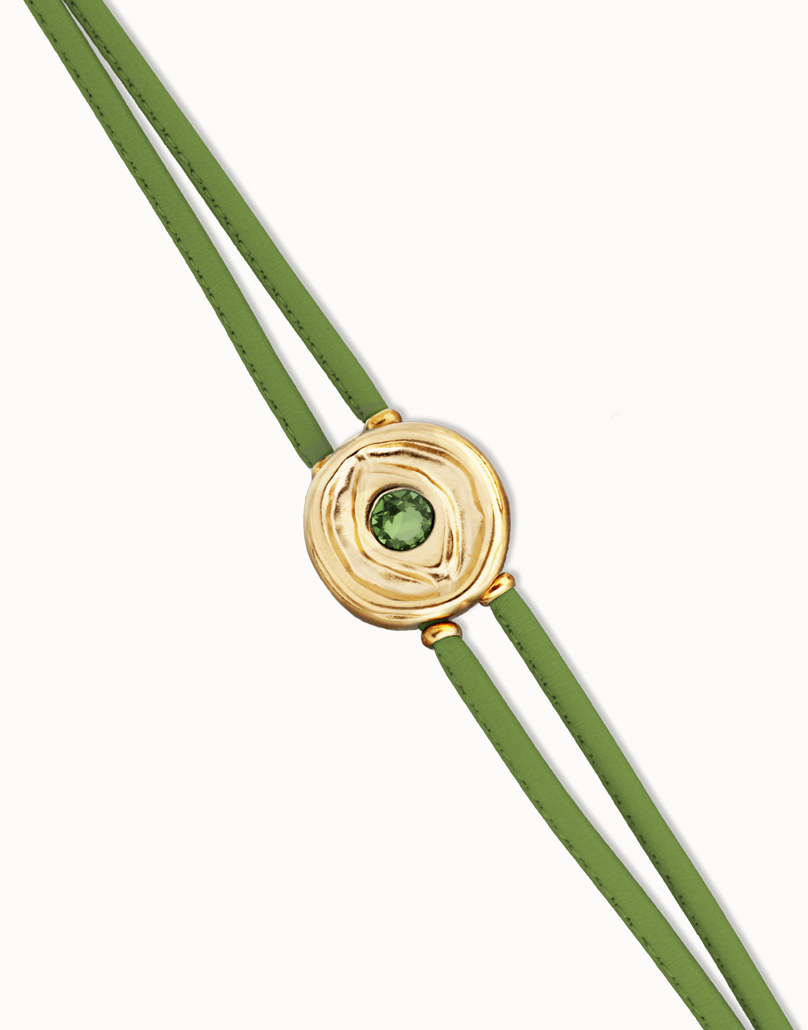 Double green leather birthstone bracelet with eye, Golden, large thumbnail