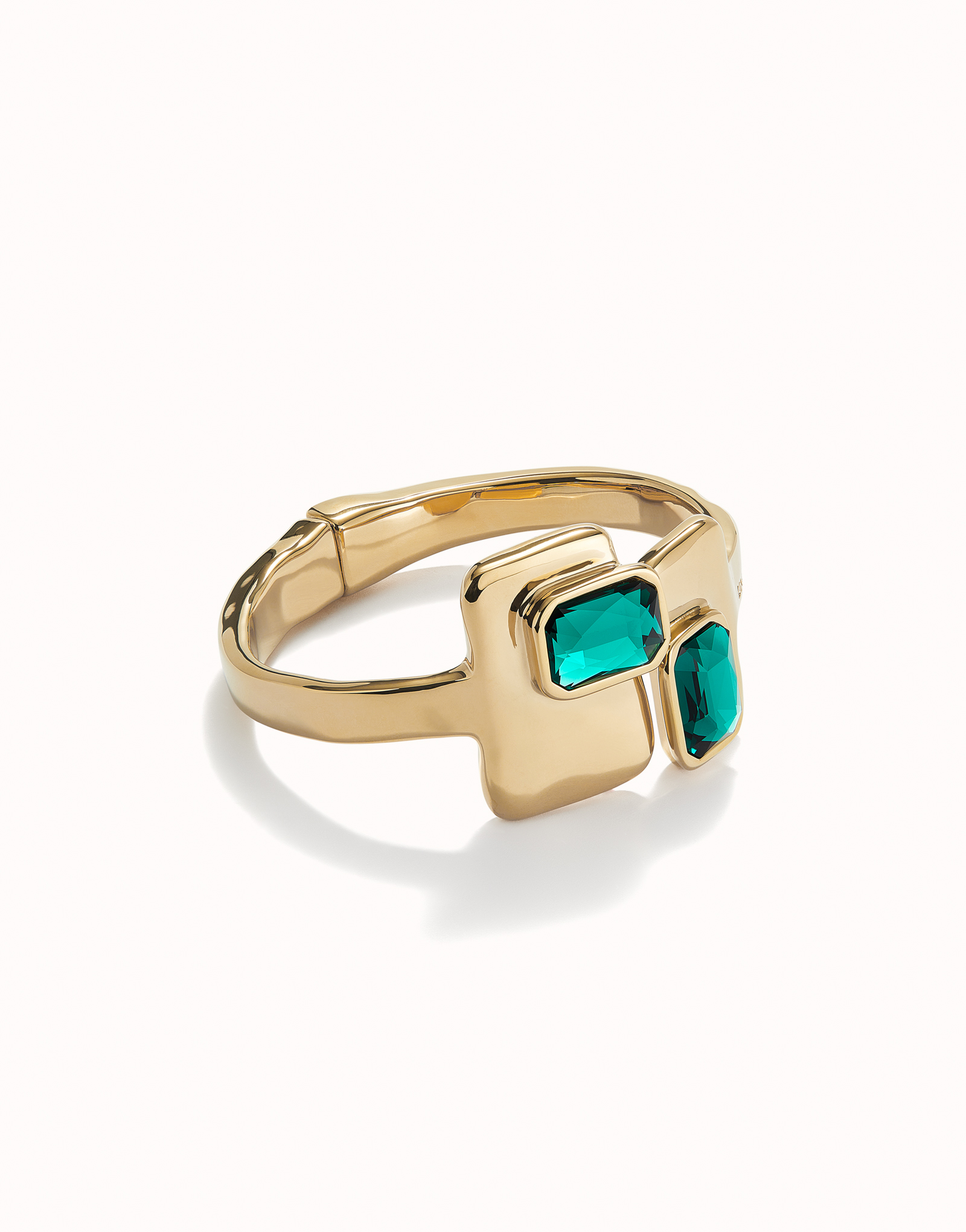 Bangle bracelet with green crystals, Golden, large thumbnail