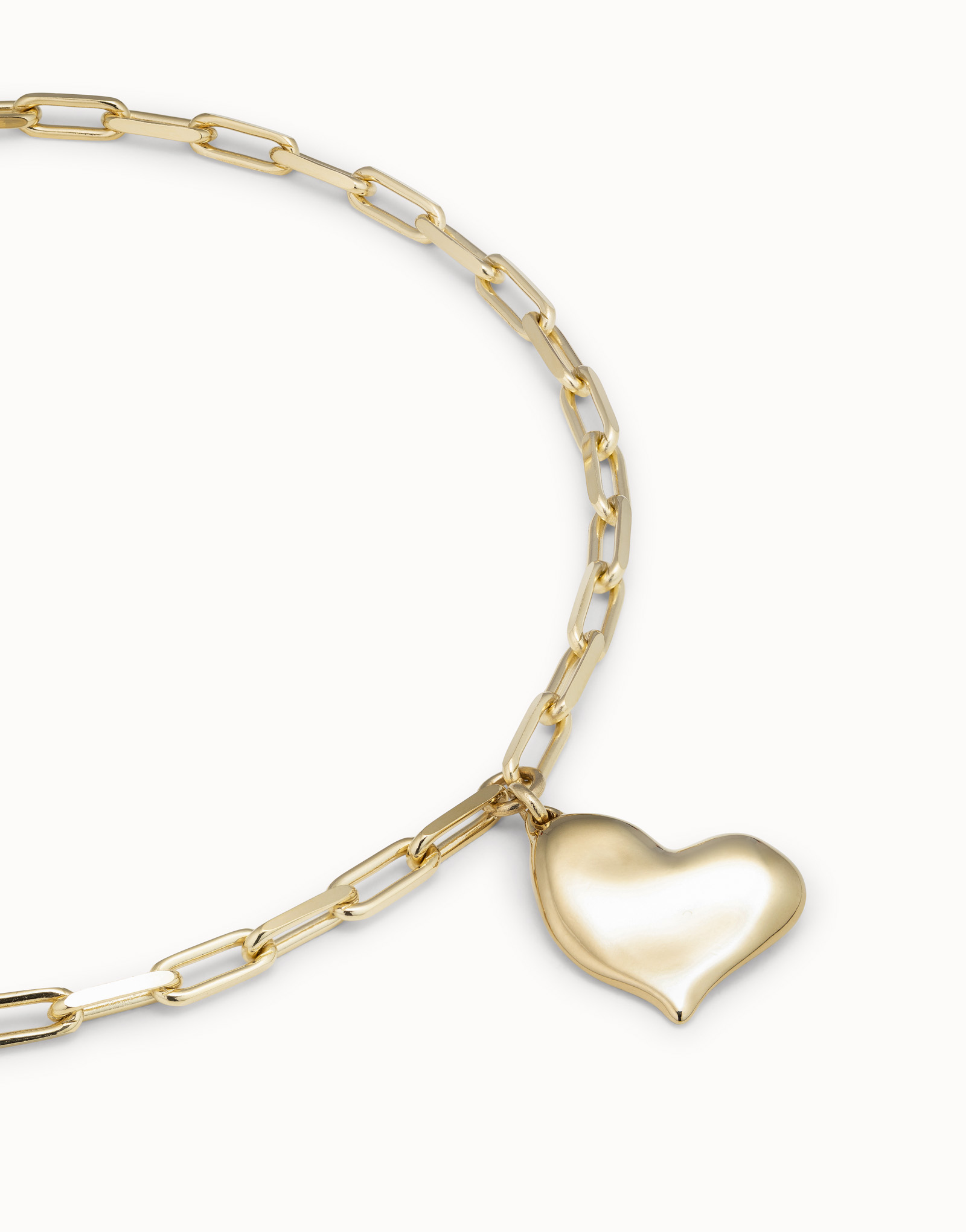 Link chain necklace with heart, Golden, large thumbnail