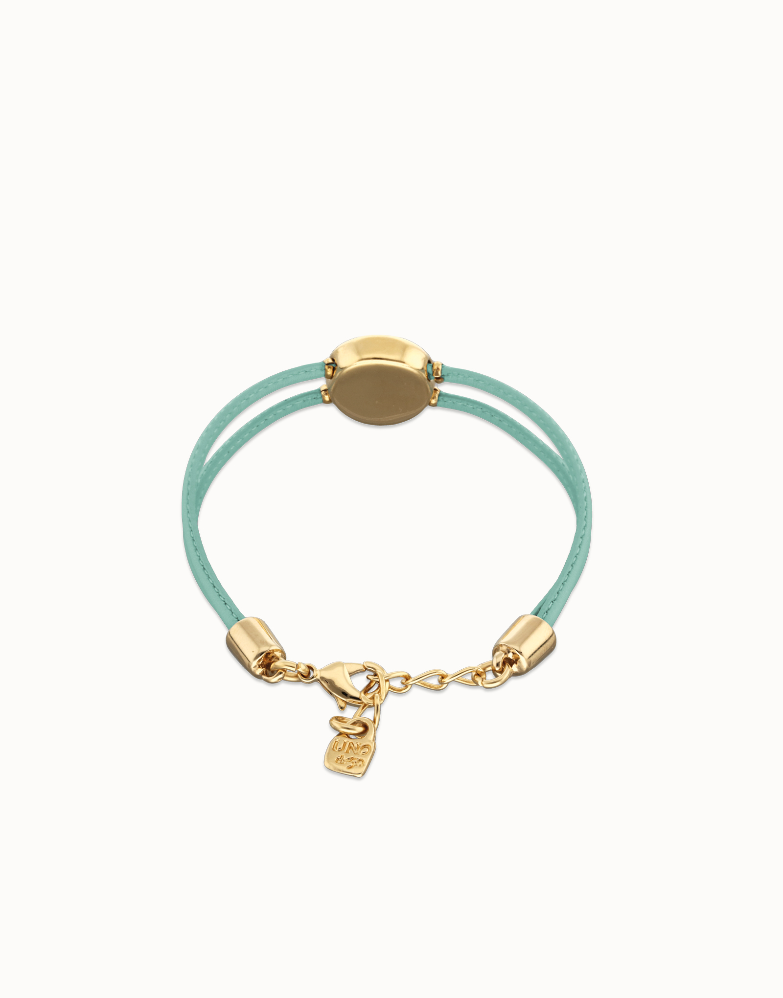 Double turquoise leather birthstone bracelet with eye, Golden, large thumbnail