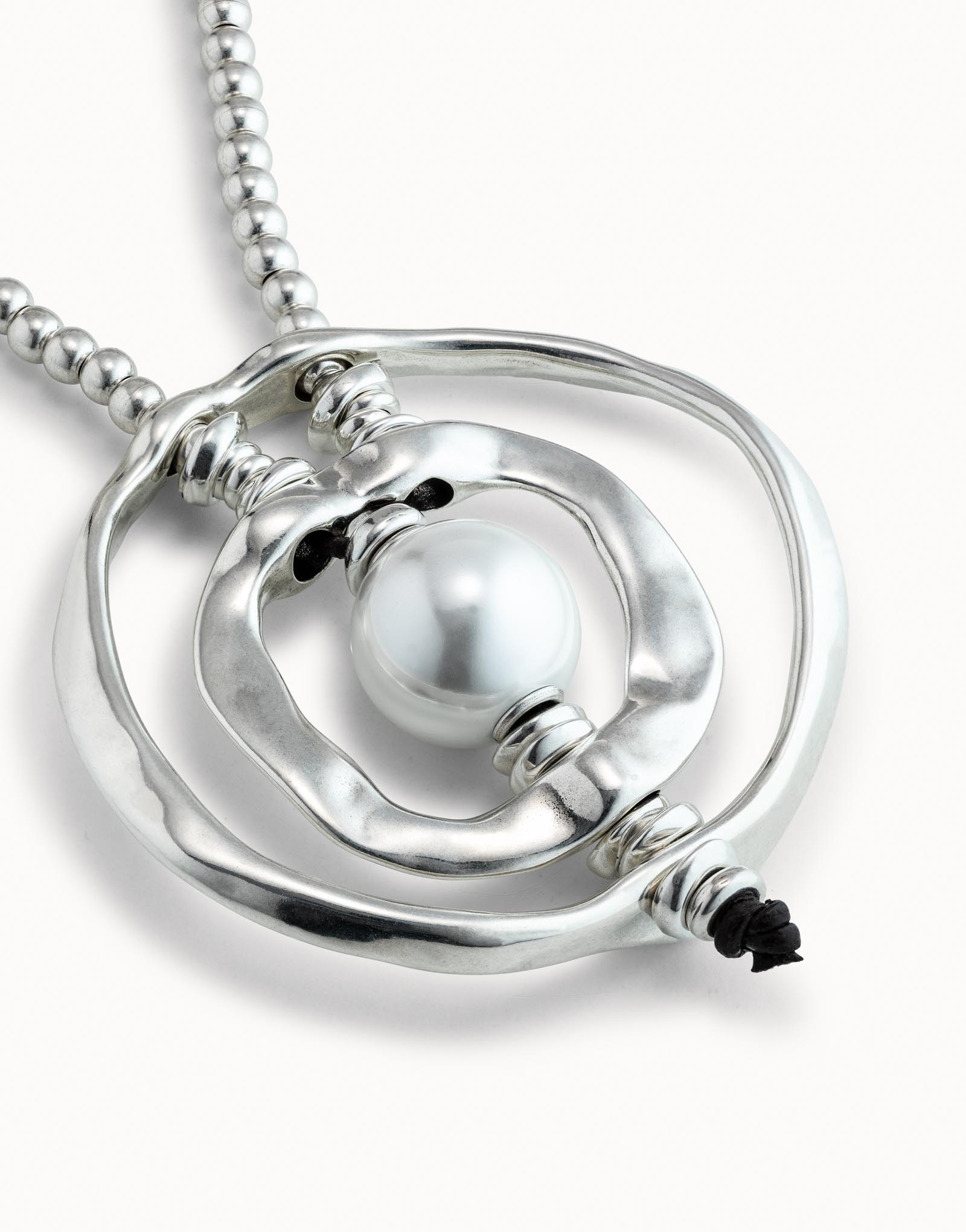 Long pendant necklace with pearl, Silver, large thumbnail