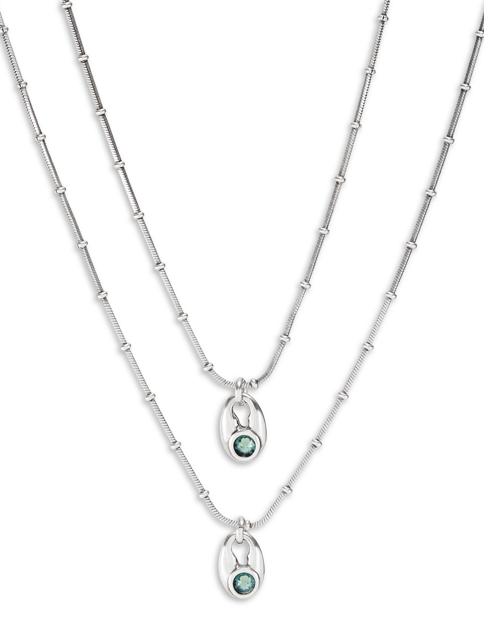 Multi strand chain necklace with blue crystals, Green, large thumbnail