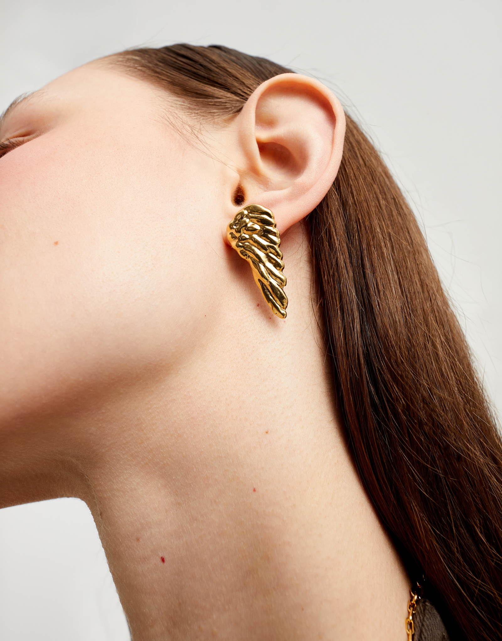 Earrings with wing design, Golden, large thumbnail