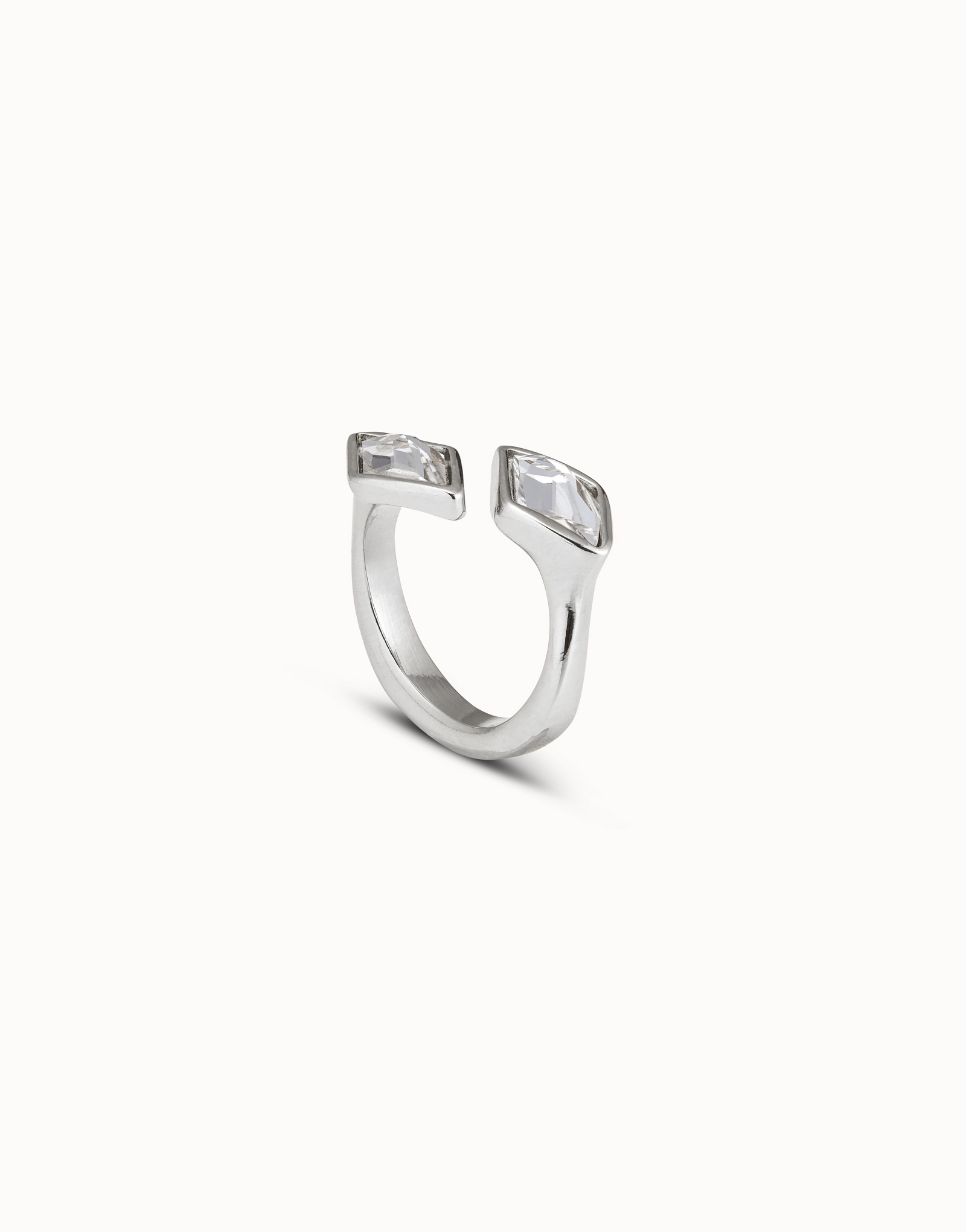 Open ring with two crystals, Silver, large thumbnail