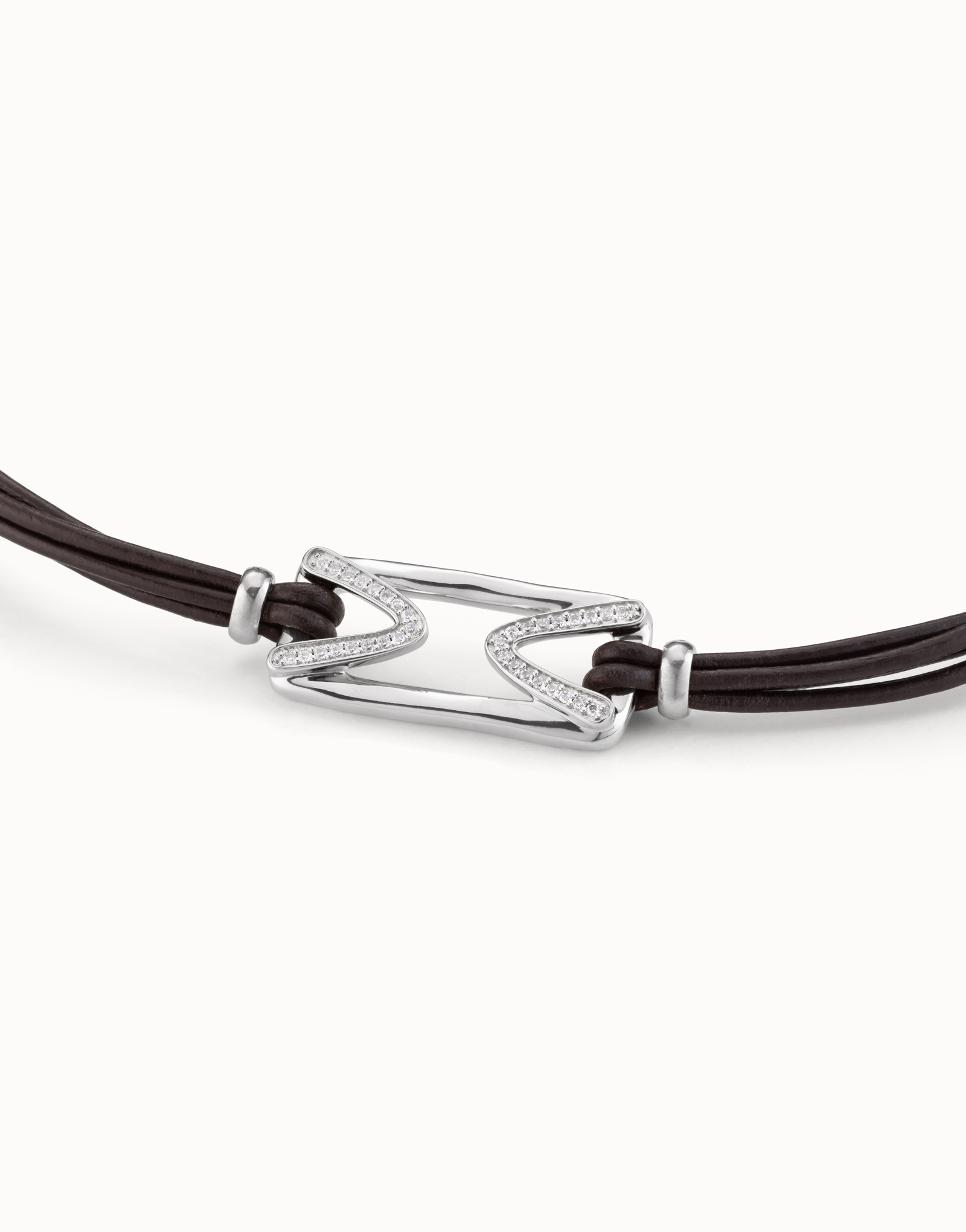 Bracelet en cuir plaqué or 18 carats avec maillon central et topazes, Argent, large thumbnail