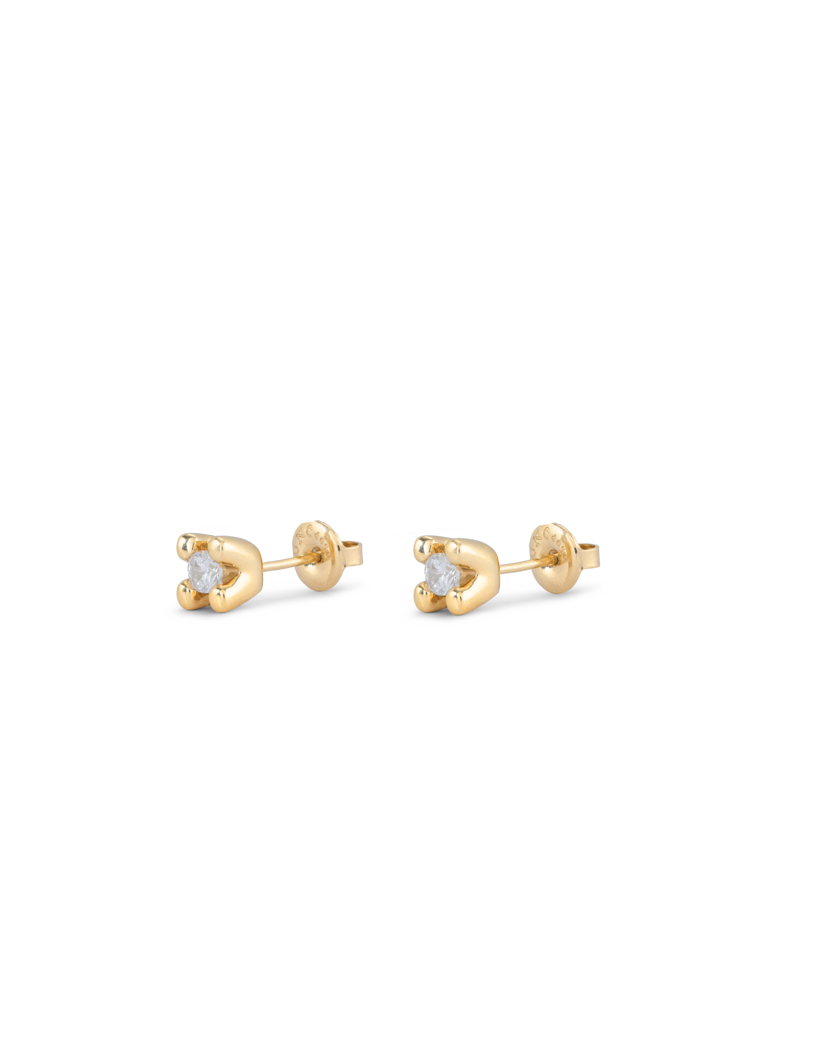 Stud earrings with white cubic zirconia, Golden, large thumbnail