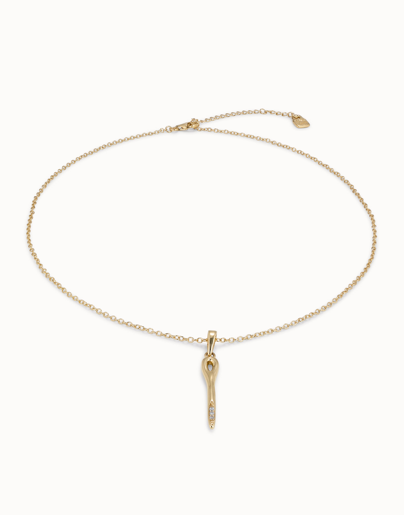 Long chain pendant necklace  with needle, Golden, large thumbnail