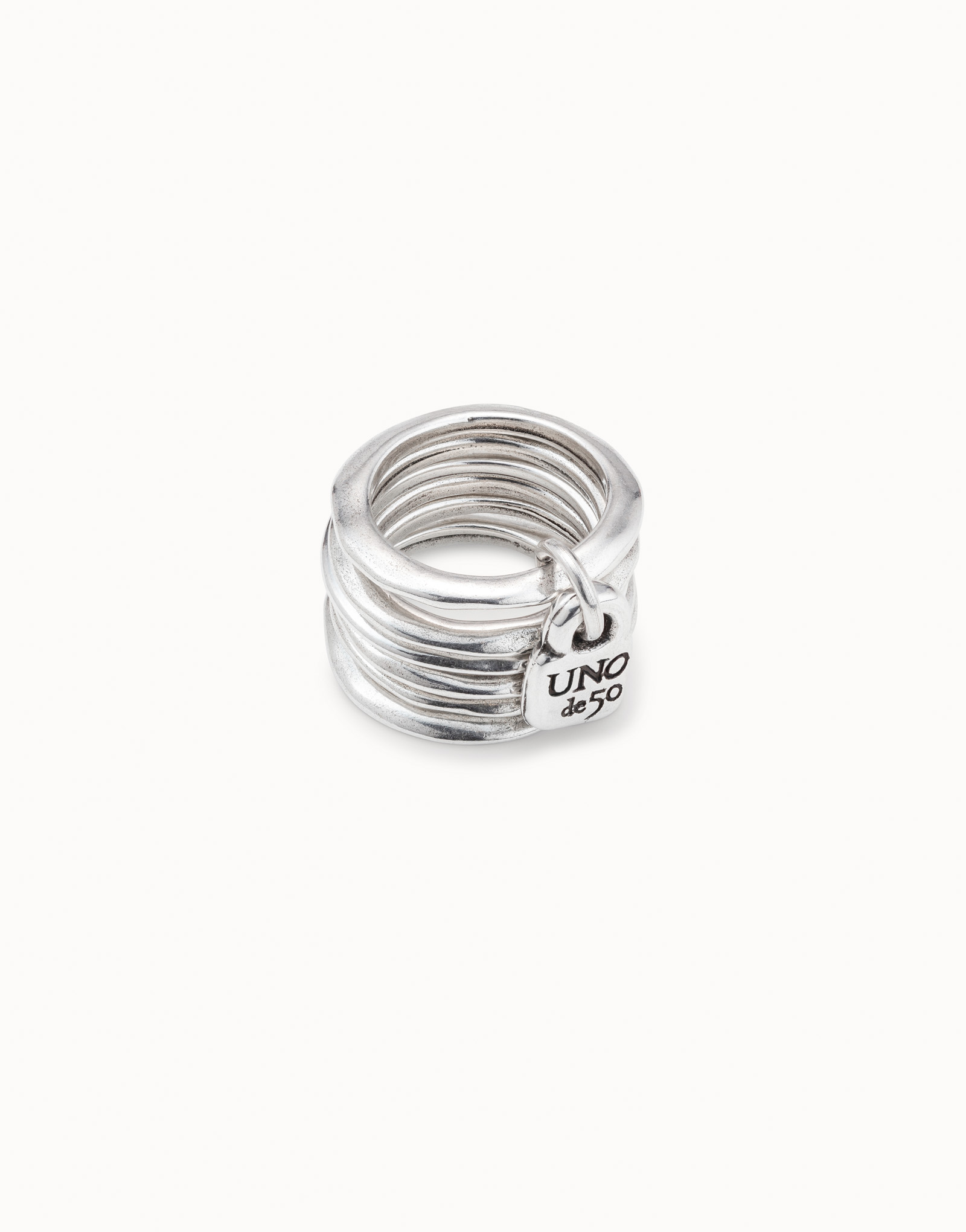 Multi row ring with a charm, Silver, large thumbnail
