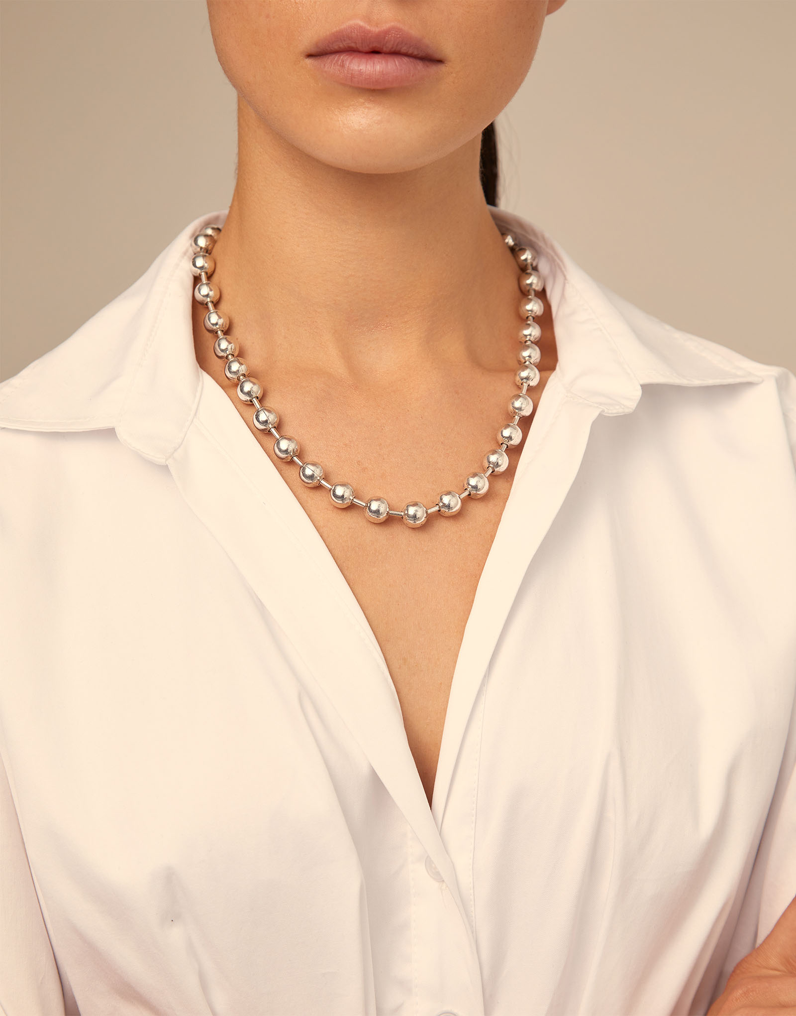Short beaded necklace with padlock, Silver, large thumbnail