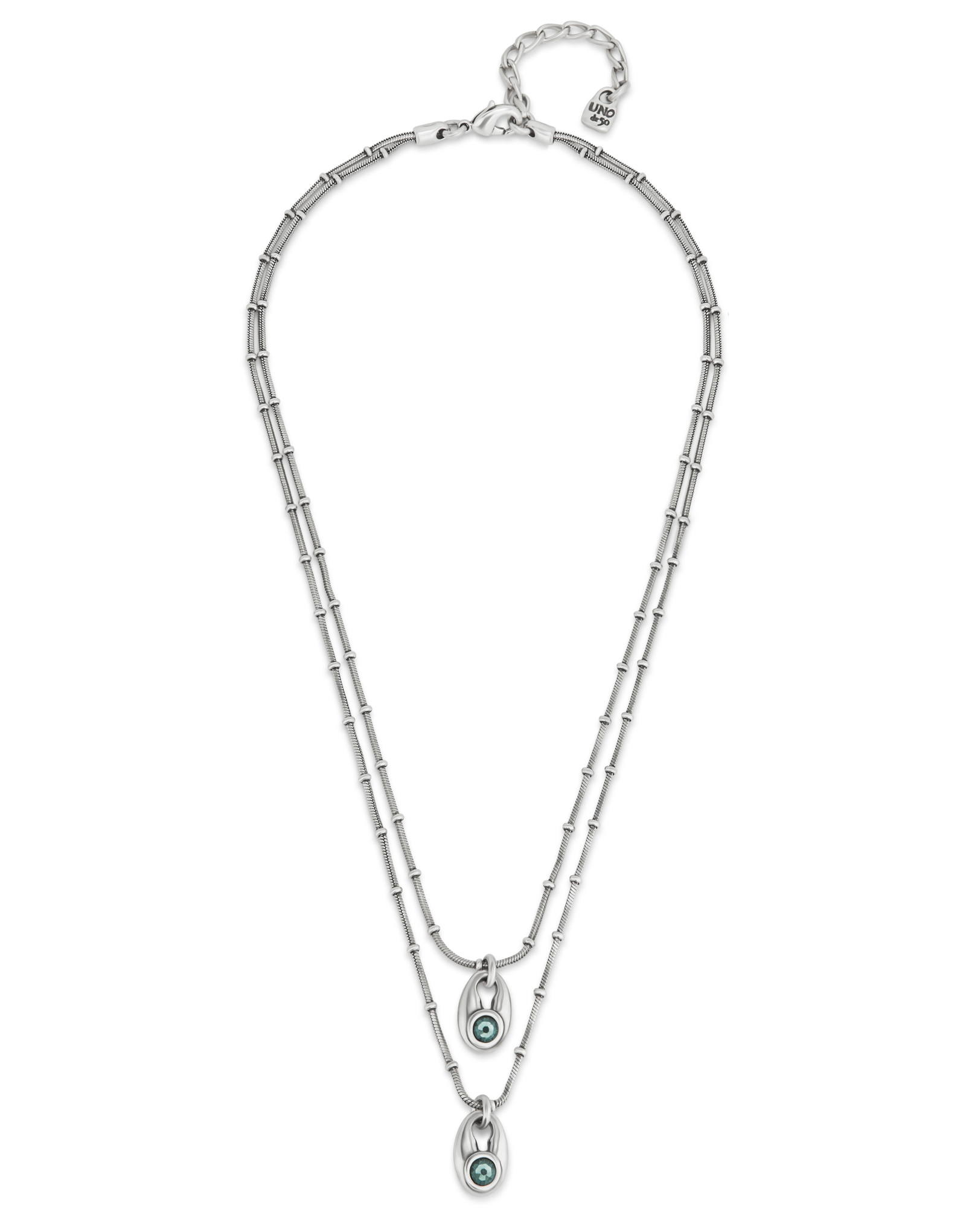 Multi strand chain necklace with blue crystals, Green, large thumbnail