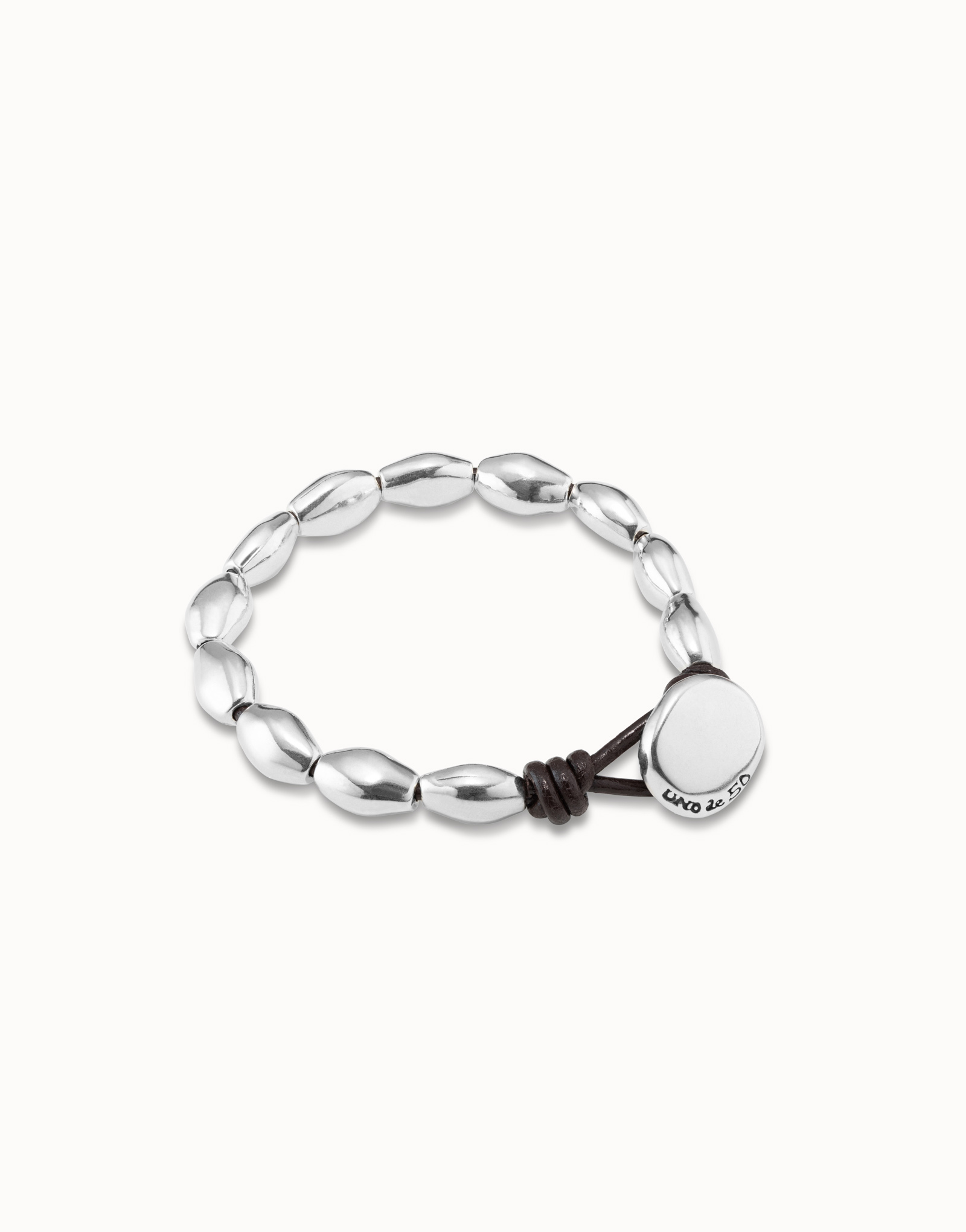 Beaded leather bracelet, Silver, large thumbnail