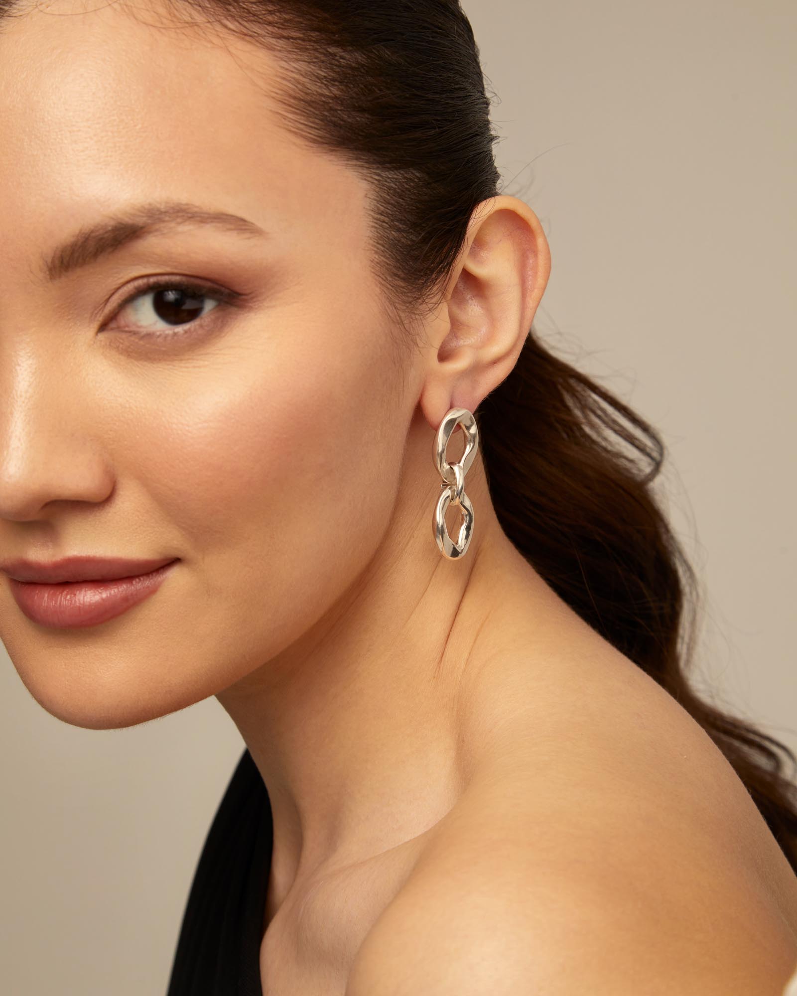 Drop earrings with 2 links, Silver, large thumbnail