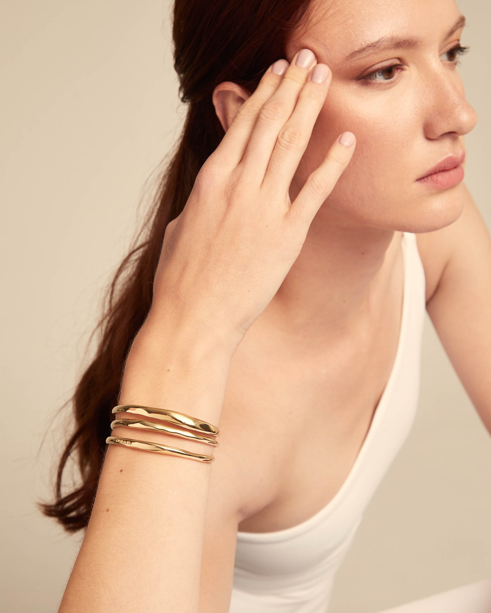 Triple strand cuff bracelet, Golden, large thumbnail