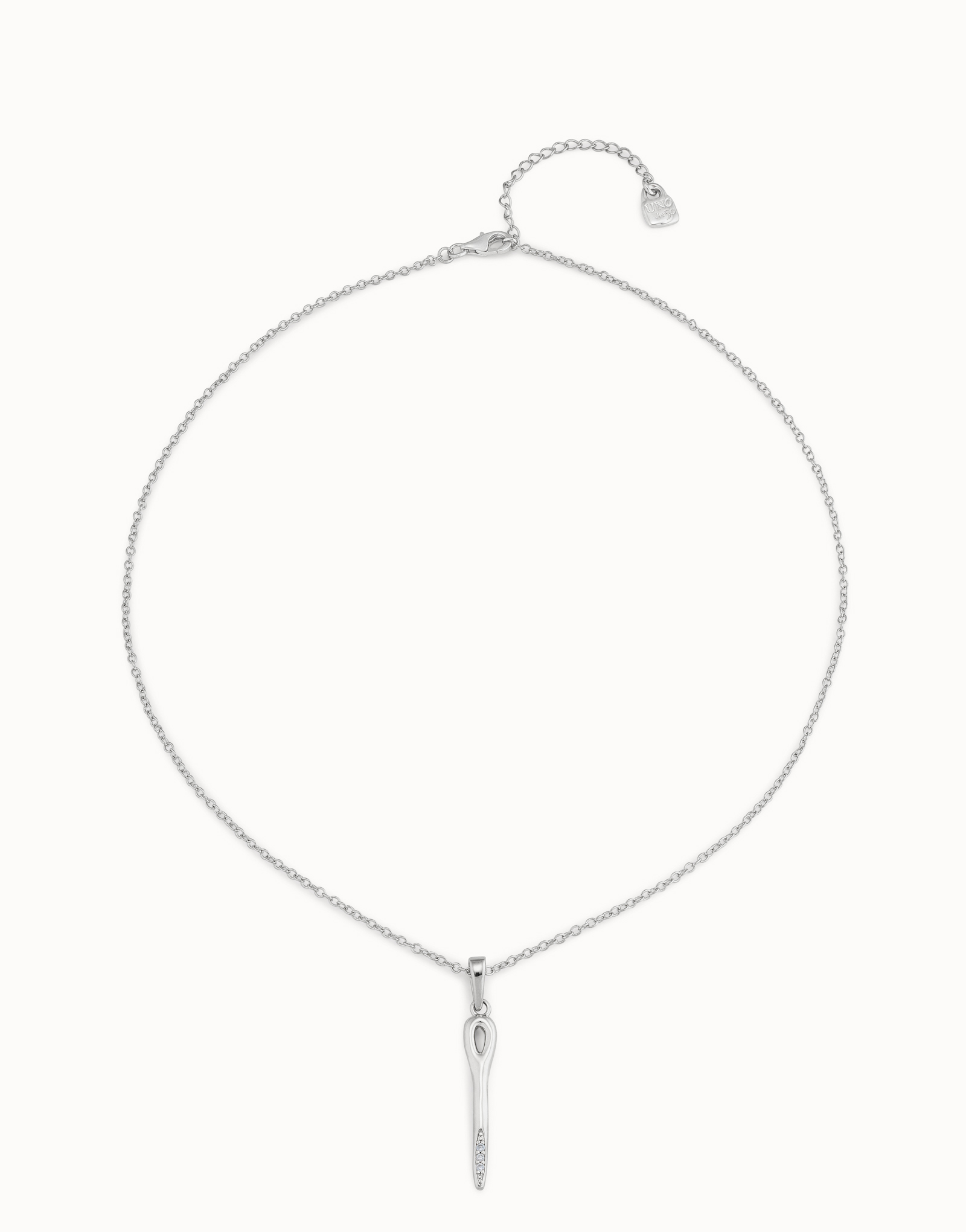 Long chain pendant necklace  with needle, Silver, large thumbnail