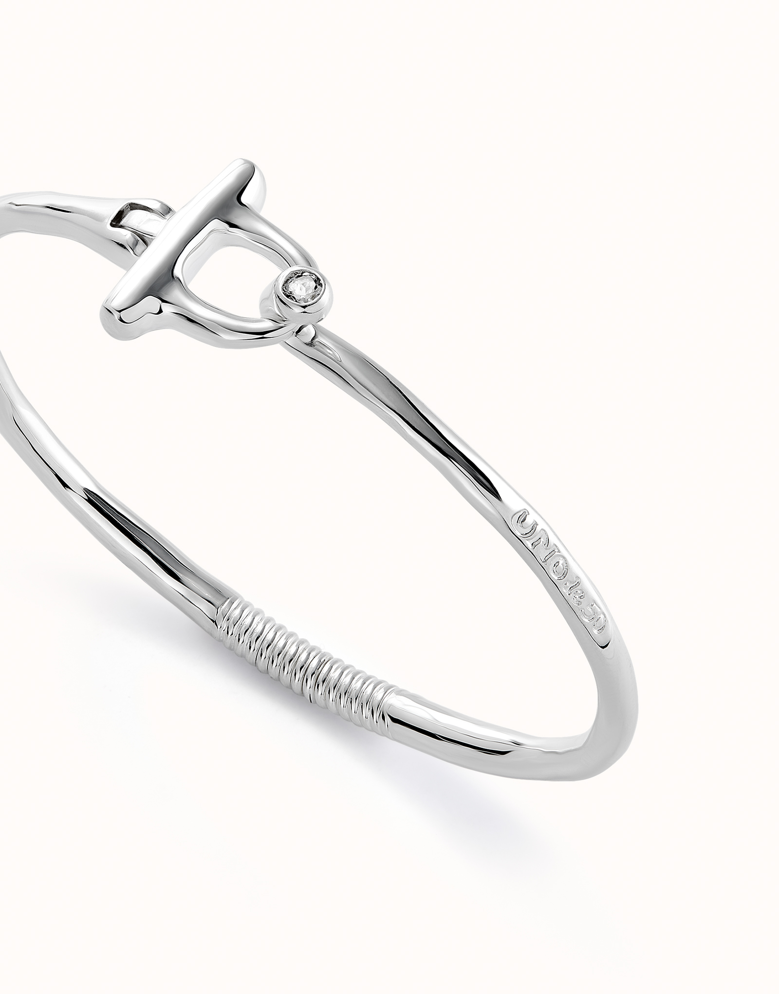 Bangle bracelet with white topaz, Silver, large thumbnail