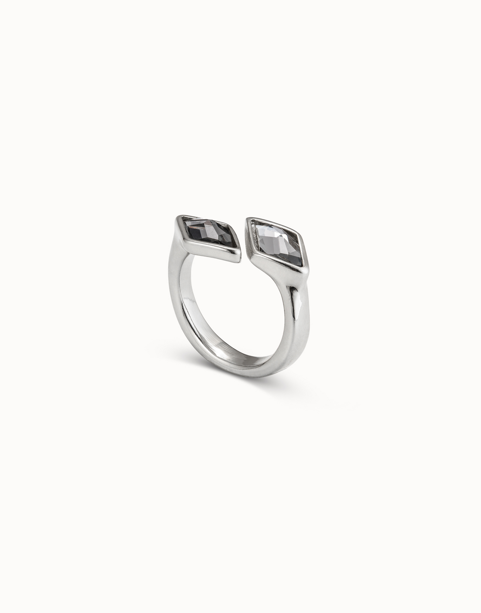 Open ring with two crystals, Silver, large thumbnail
